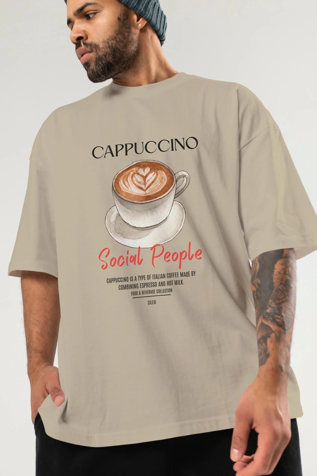 Cappuccino Kokteyl Serisi ön Baskılı Oversize t-shirt Erkek Kadın %100 Pamuk Bisiklet Yaka tişort