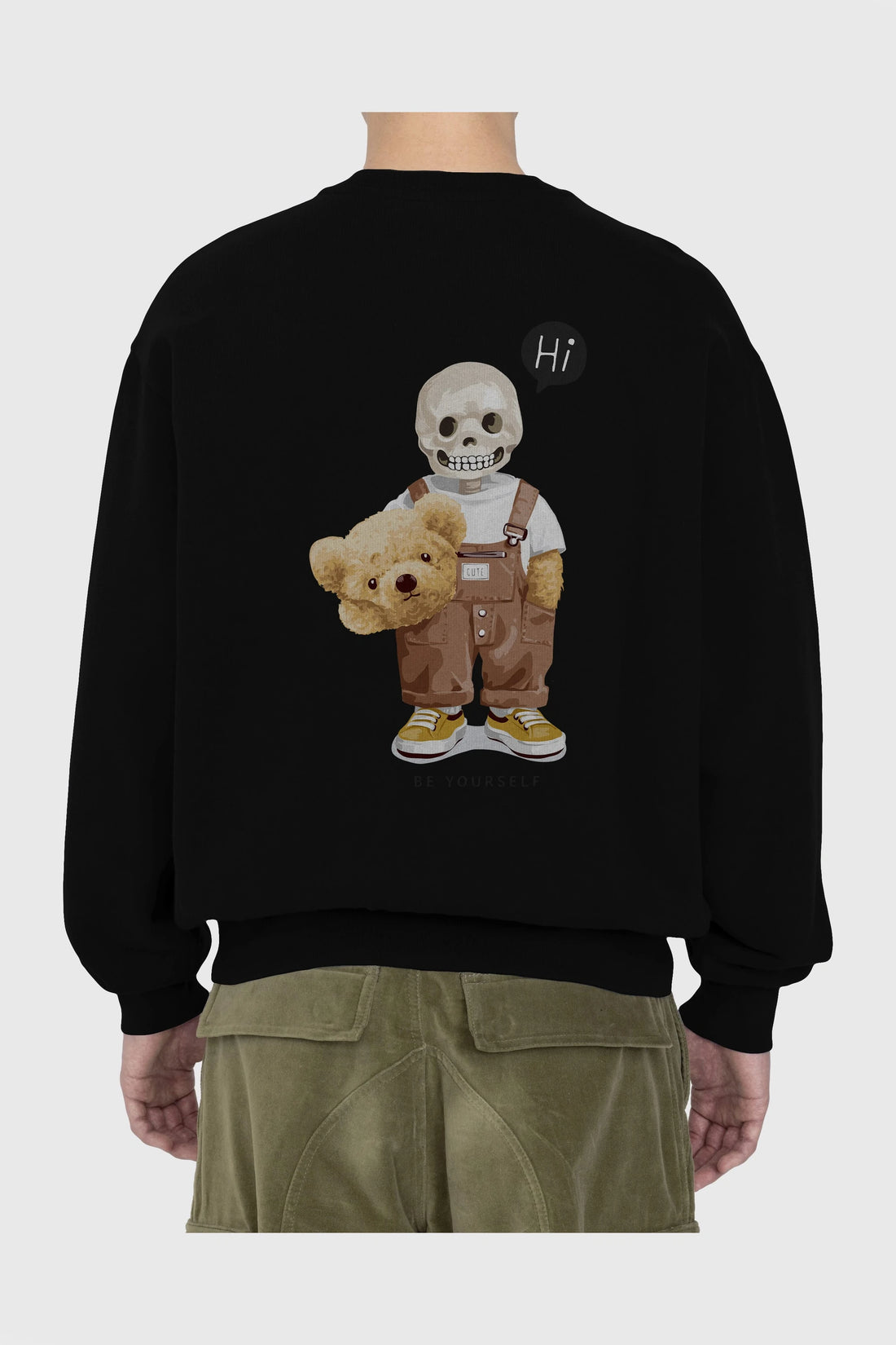 Teddy Bear hi Arka Baskılı Oversize Sweatshirt Erkek Kadın Unisex