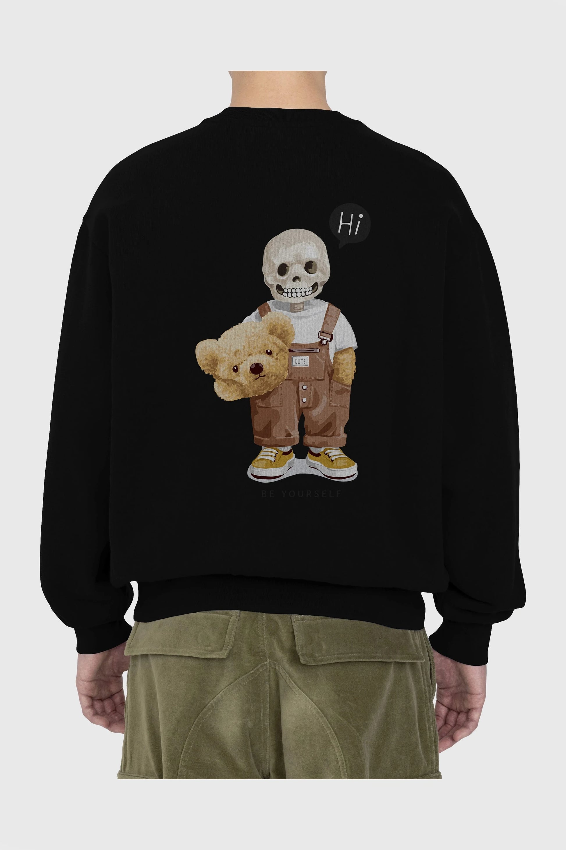 Teddy Bear hi Arka Baskılı Oversize Sweatshirt Erkek Kadın Unisex