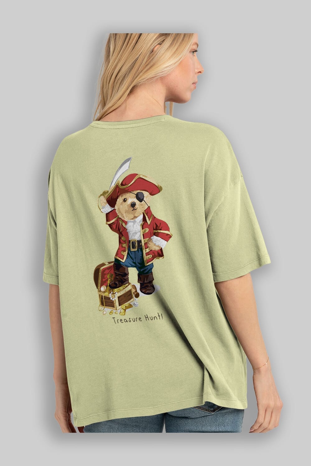 Teddy Bear Treasure Hunt Arka Baskılı Oversize t-shirt Erkek Kadın Unisex %100 Pamuk