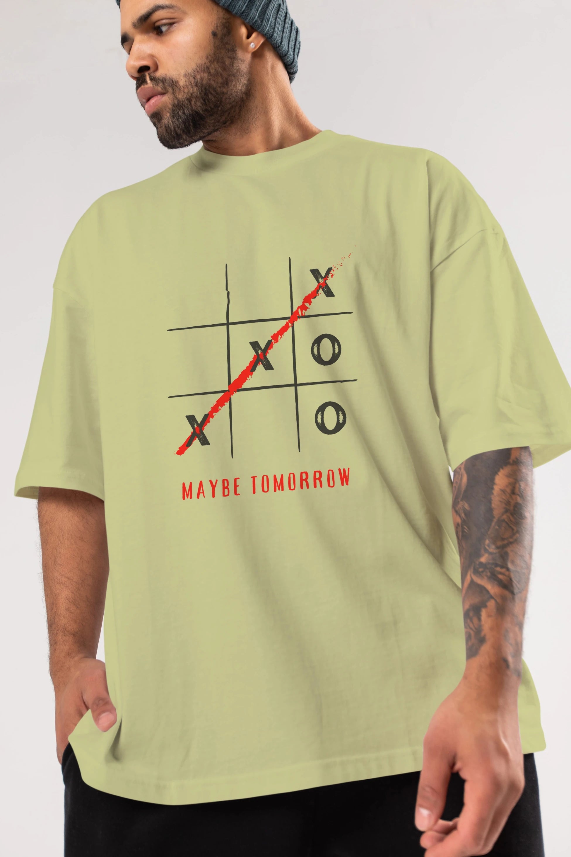 Maybe Tomorrow Yazılı Ön Baskılı Oversize t-shirt Erkek Kadın Unisex