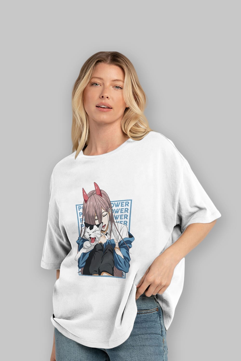POWER CHAINSAWMAN Anime Ön Baskılı Oversize t-shirt %100 pamuk Erkek Kadın Unisex