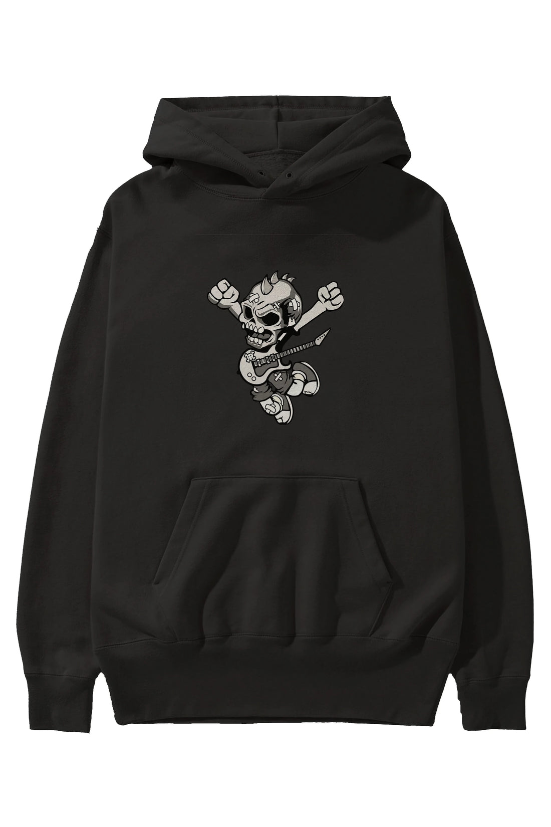 Punk Rocker Metal Guitar Ön Baskılı Hoodie Oversize Kapüşonlu Sweatshirt Erkek Kadın Unisex