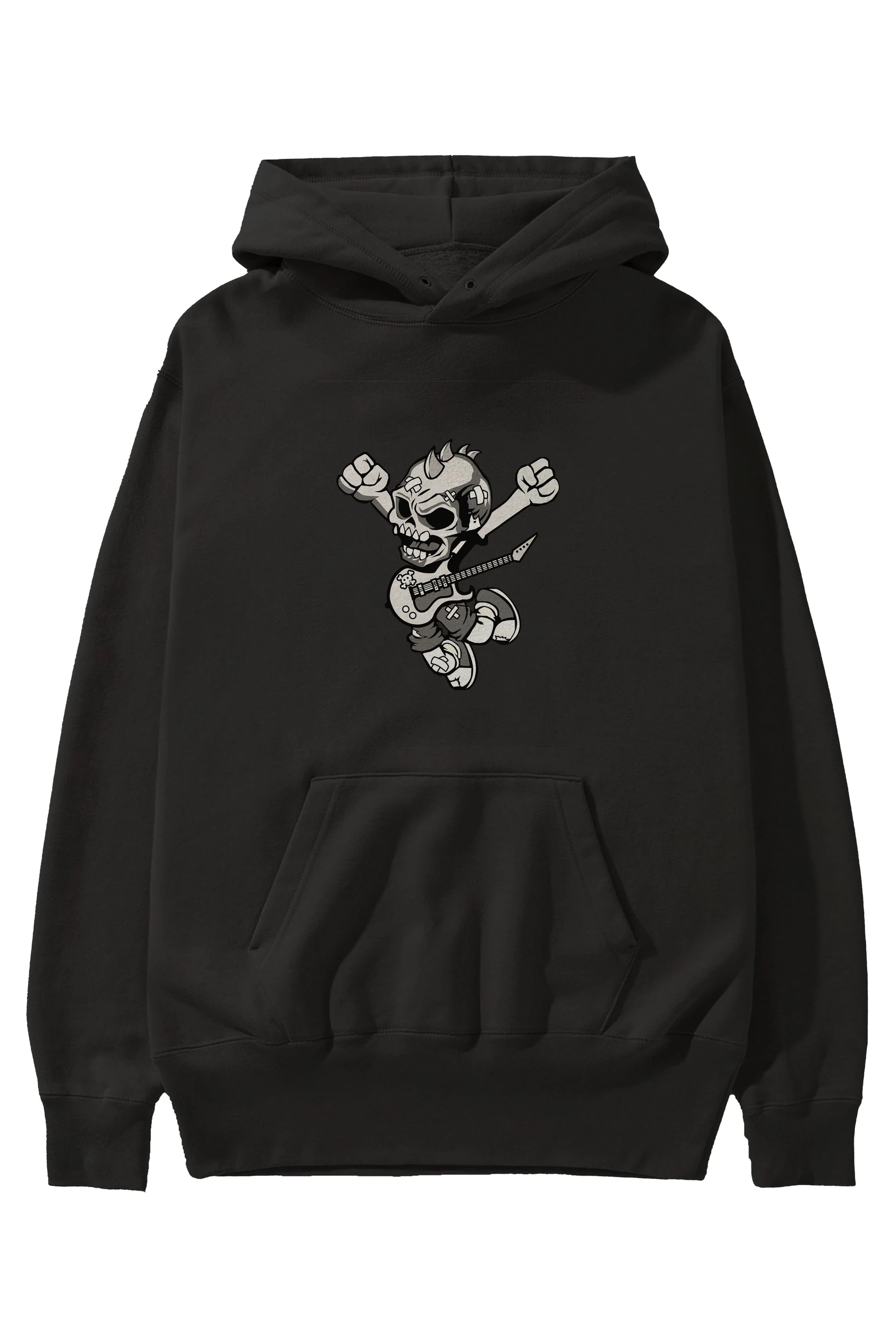 Punk Rocker Metal Guitar Ön Baskılı Hoodie Oversize Kapüşonlu Sweatshirt Erkek Kadın Unisex