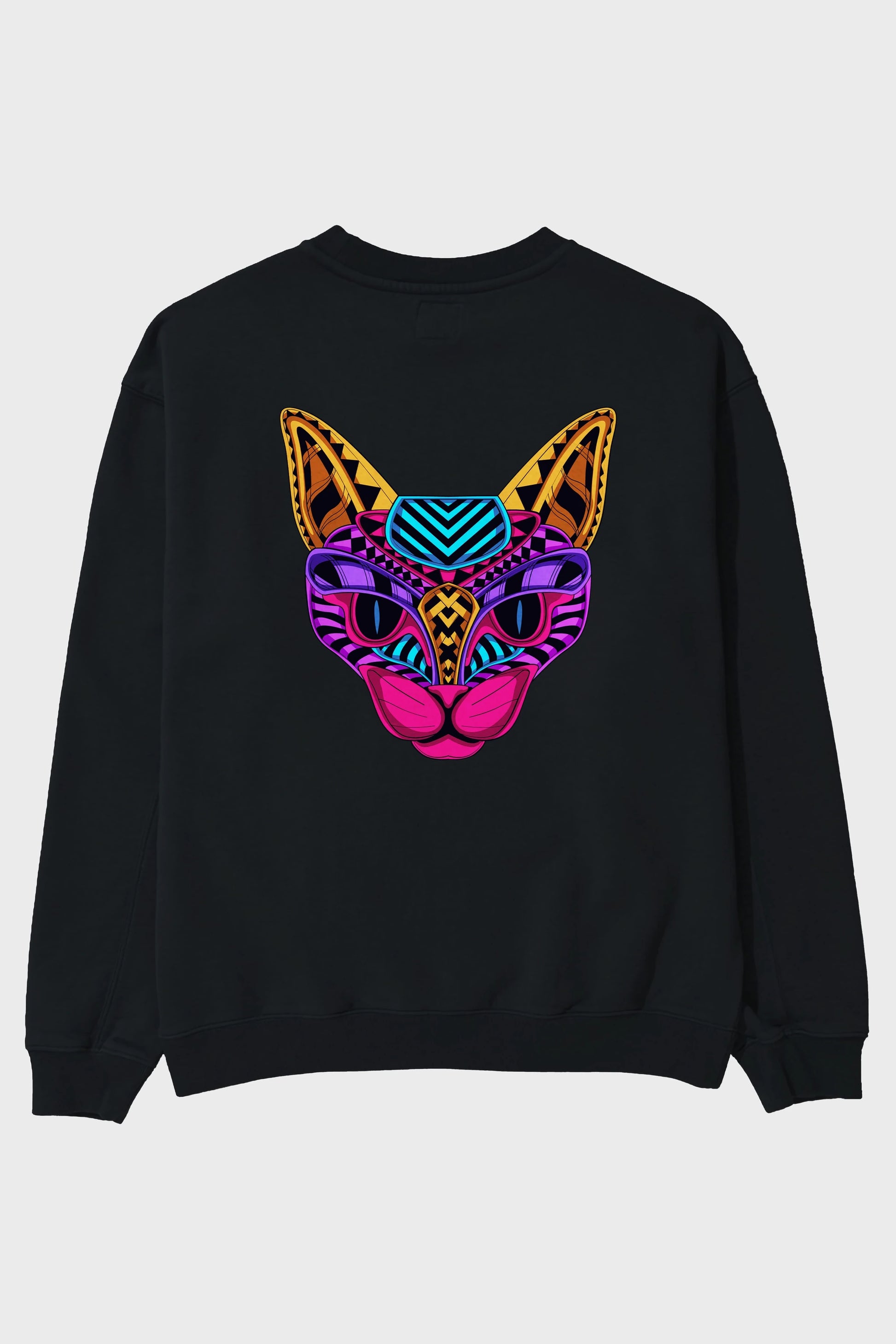 Black Neon Cat Arka Baskılı Oversize Sweatshirt Erkek Kadın Unisex