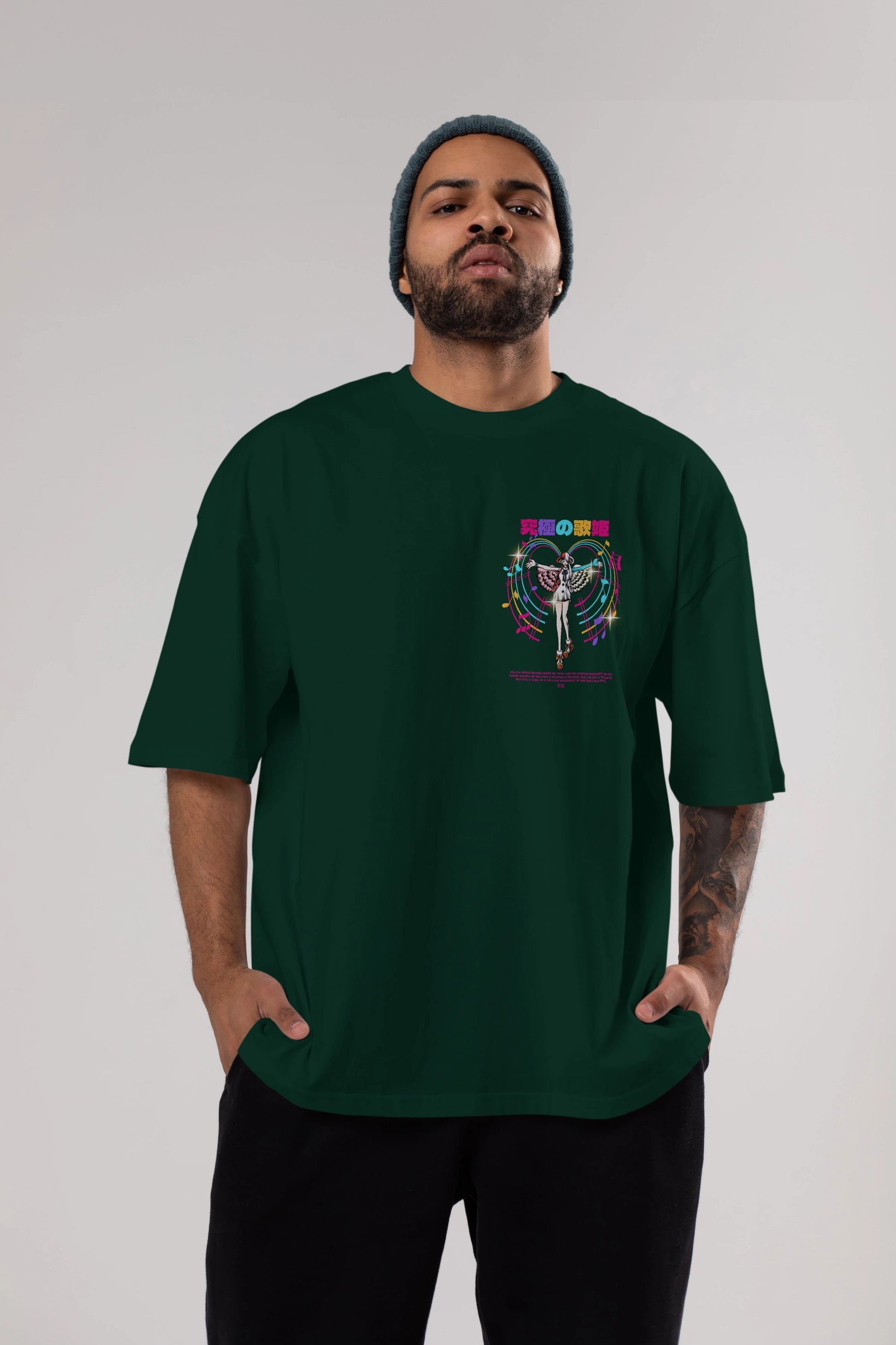 Uta Ön Sol Baskılı Oversize t-shirt Erkek Kadın Unisex %100 Pamuk Bisiklet Yaka tişort