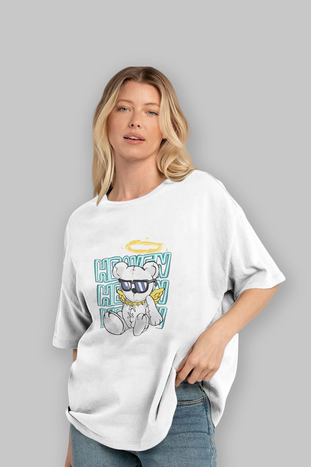 Heaven Bear Ön Baskılı Oversize t-shirt Erkek Kadın Unisex