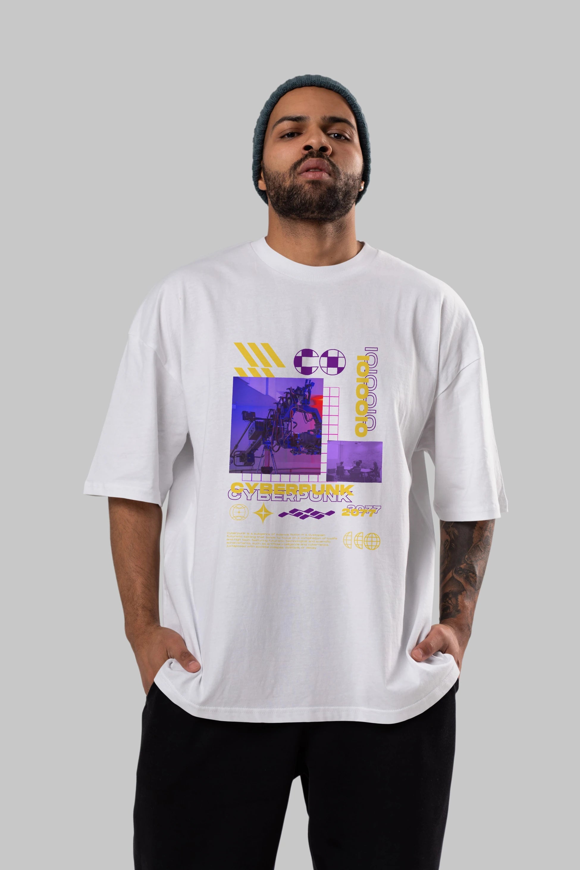 Cyberpunk Yazılı Ön Baskılı Oversize t-shirt Erkek Kadın Unisex