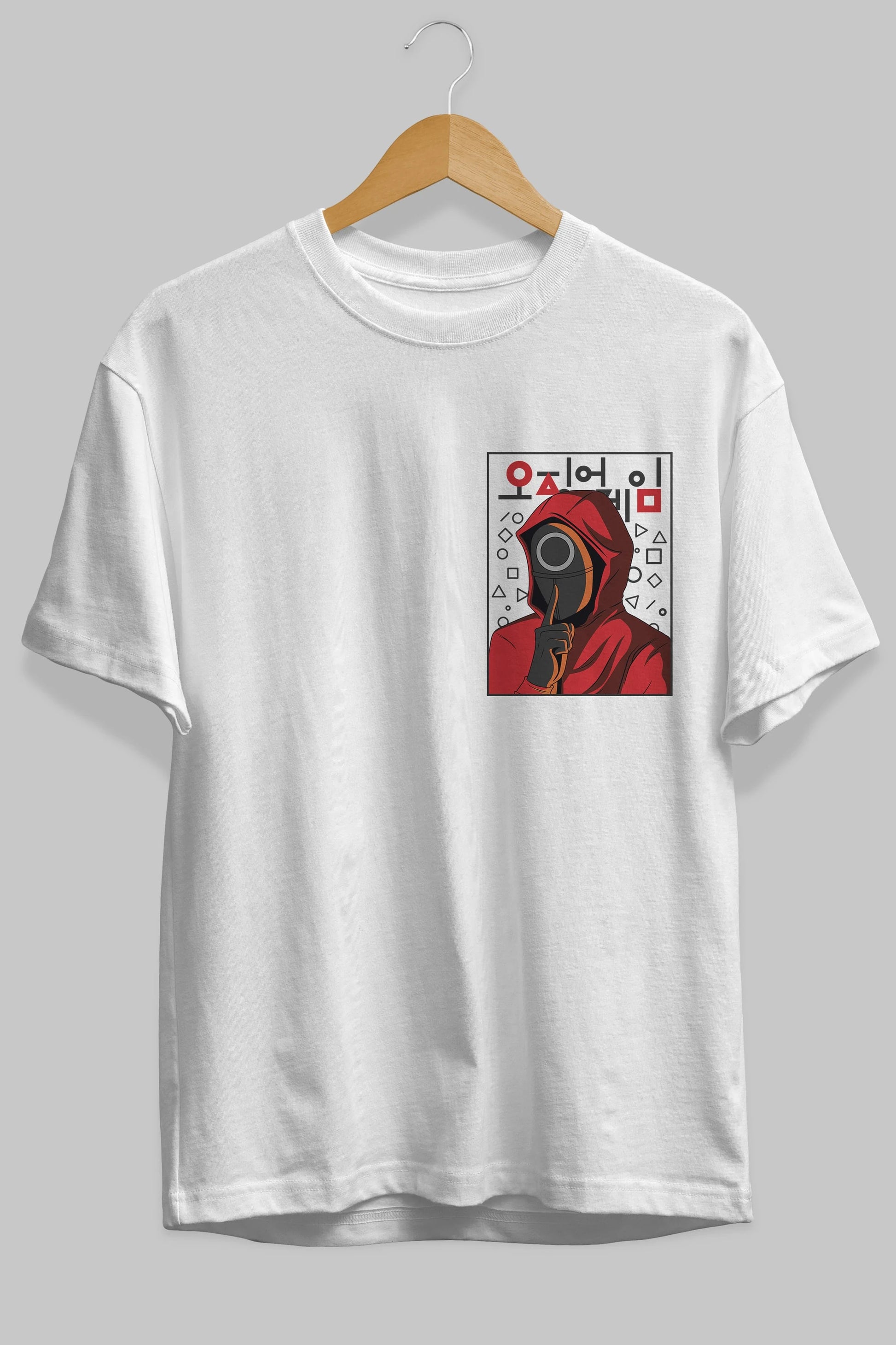 Squid Game (5) Ön Sol Baskılı Oversize t-shirt Erkek Kadın Unisex %100 Pamuk Bisiklet Yaka tişort