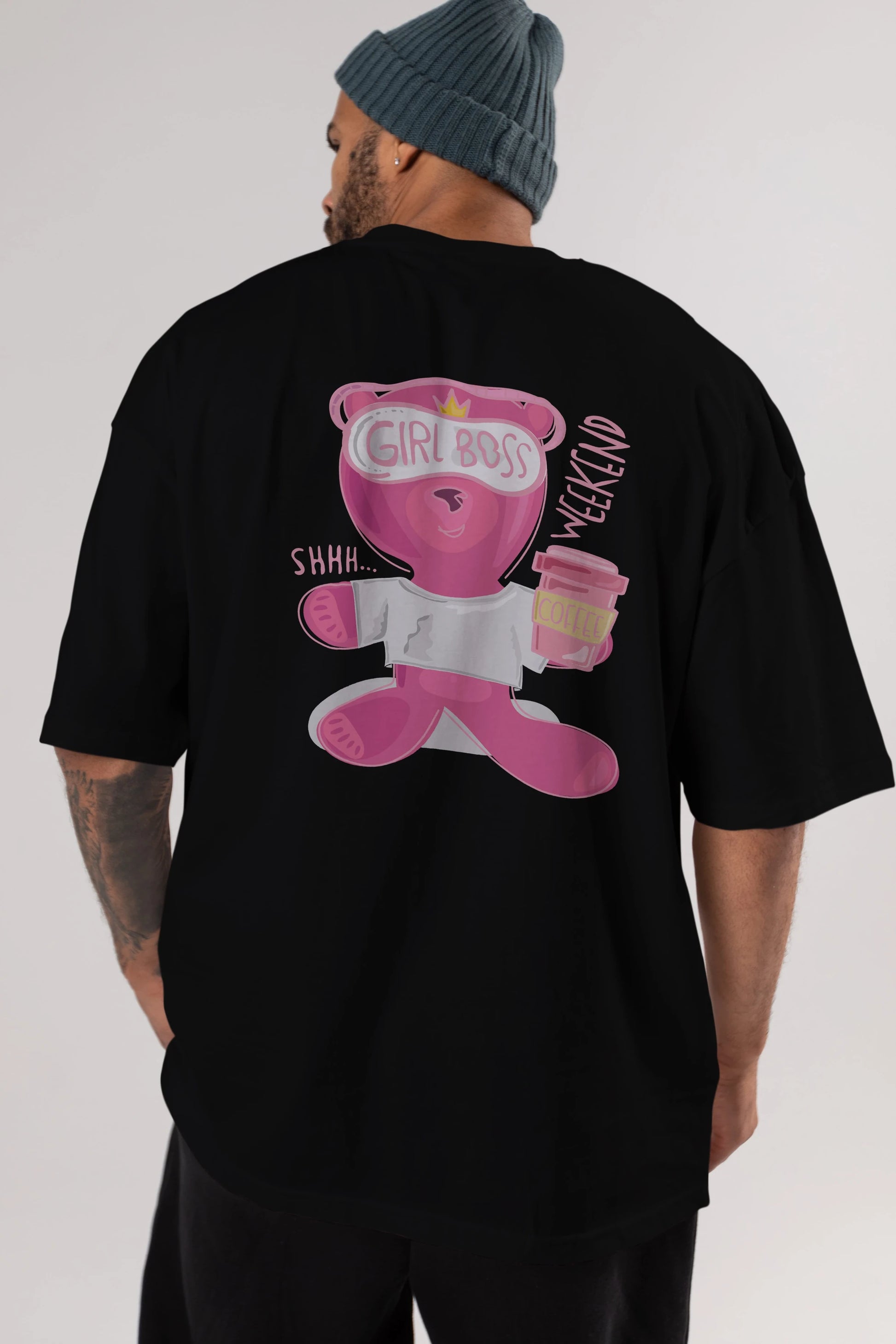 Girl Boss Bear Arka Baskılı Oversize t-shirt Erkek Kadın Unisex