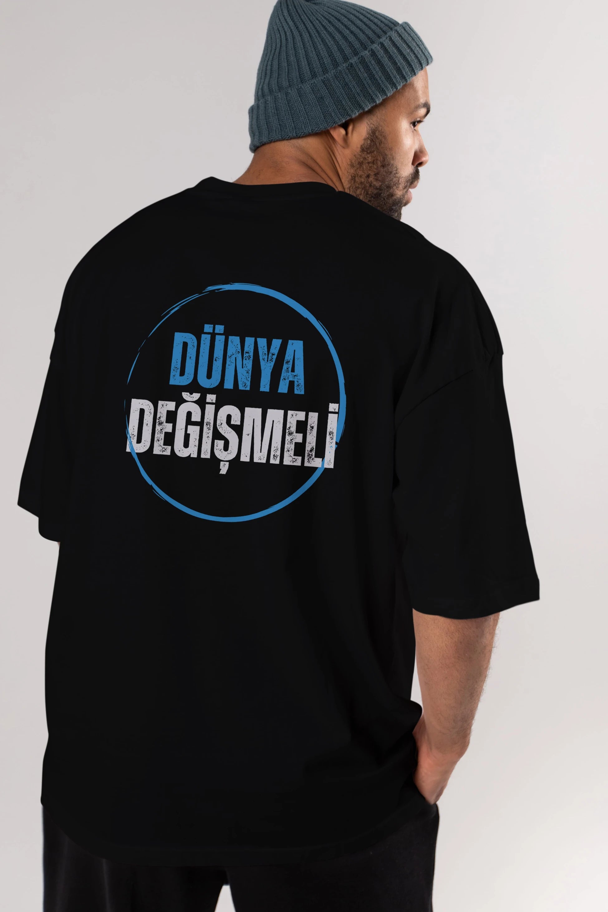 Dünya Değişmeli Yazılı Arka Baskılı Oversize t-shirt Erkek Kadın Unisex