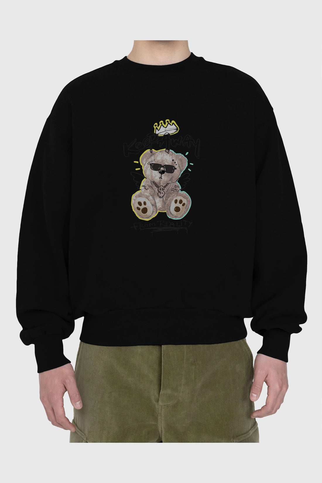 Keep Away Bear 2 Ön Baskılı Oversize Sweatshirt Erkek Kadın Unisex