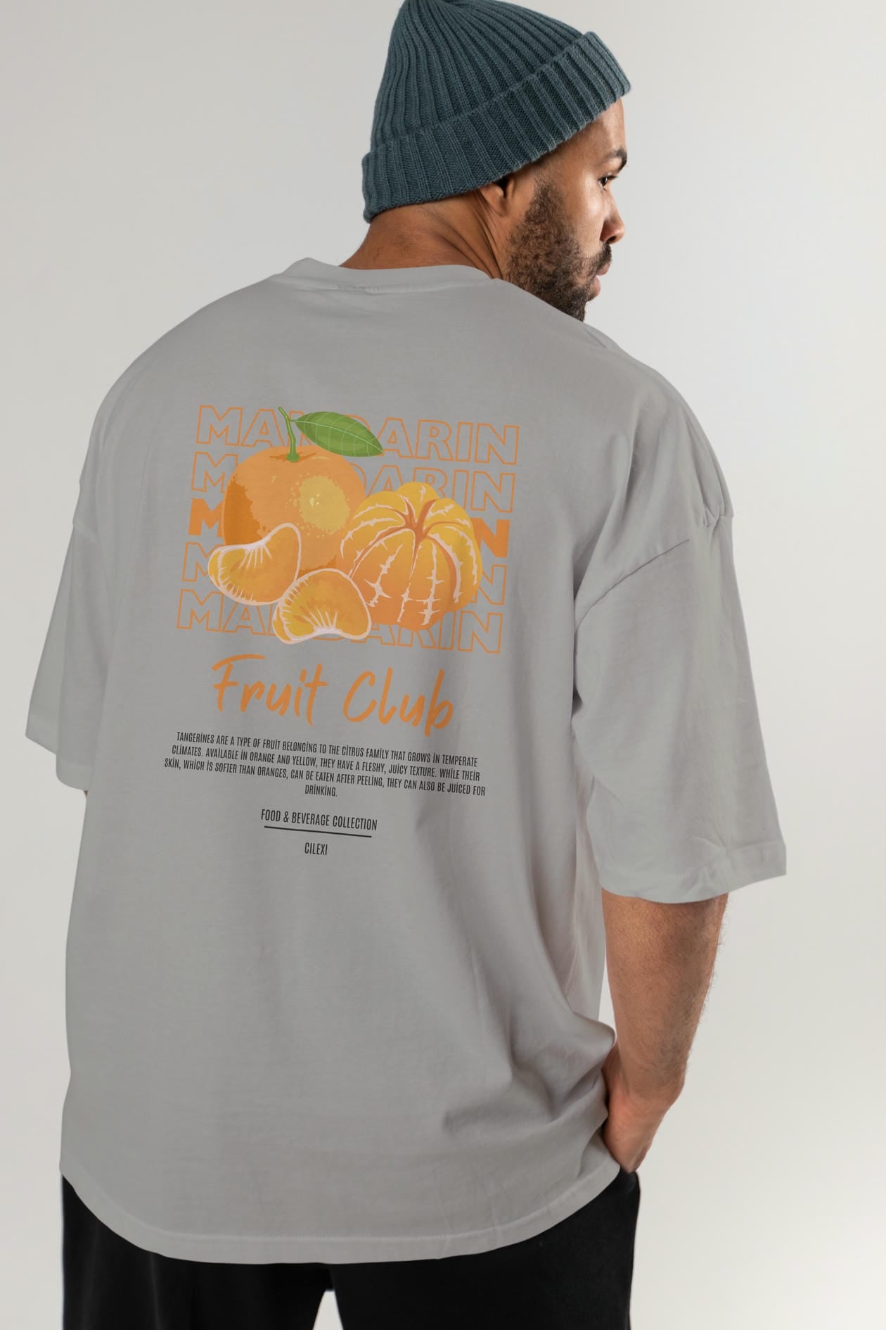 Mandarin Arka Baskılı Oversize t-shirt Erkek Kadın Pamuk Bisiklet Yaka tişort