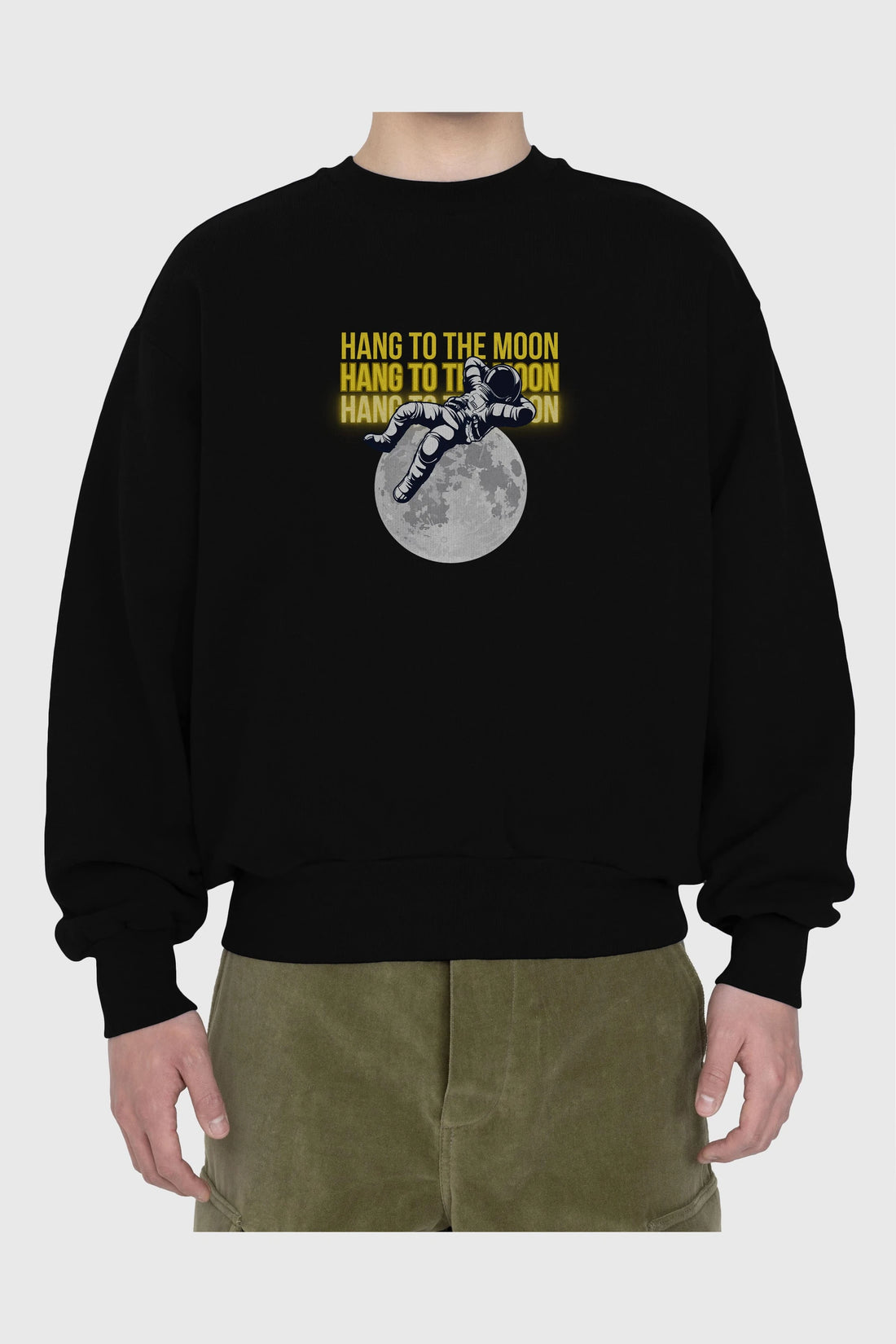 Hang to the Moon Yazılı Ön Baskılı Oversize Sweatshirt Erkek Kadın Unisex