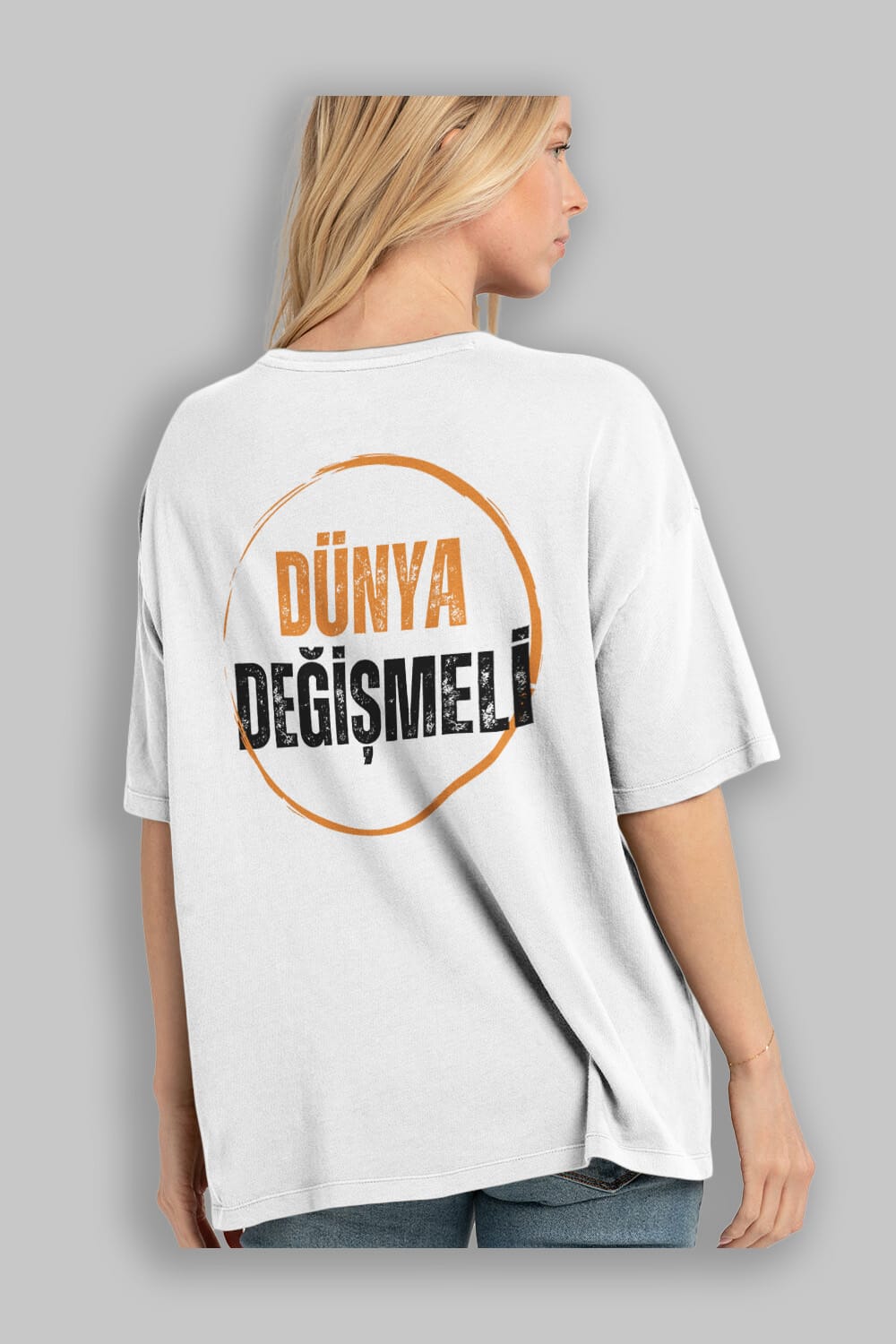 Dünya Değişmeli Yazılı Arka Baskılı Oversize t-shirt Erkek Kadın Unisex