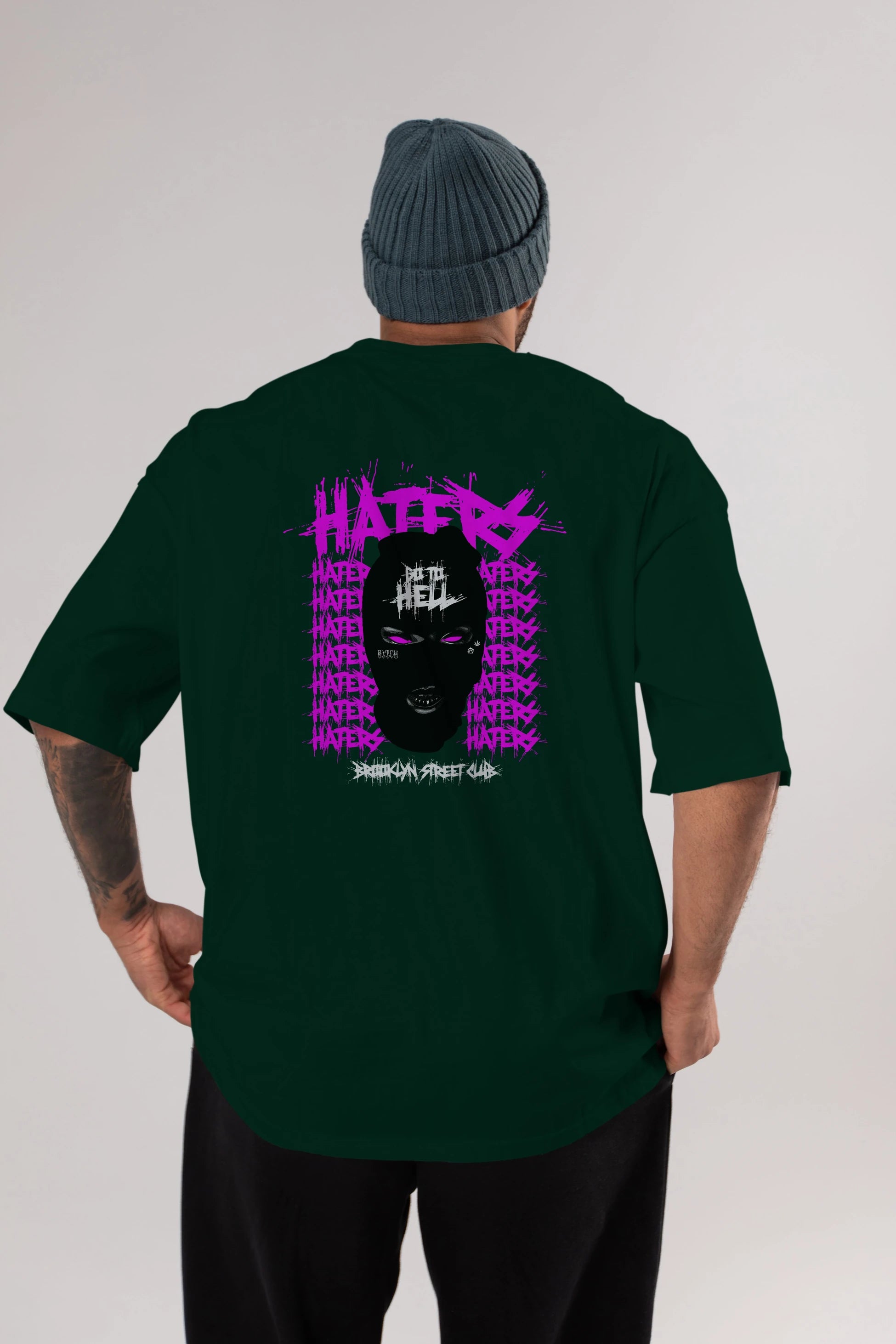 Haters Brooklyn Street Club Arka Baskılı Oversize t-shirt Erkek Kadın Unisex