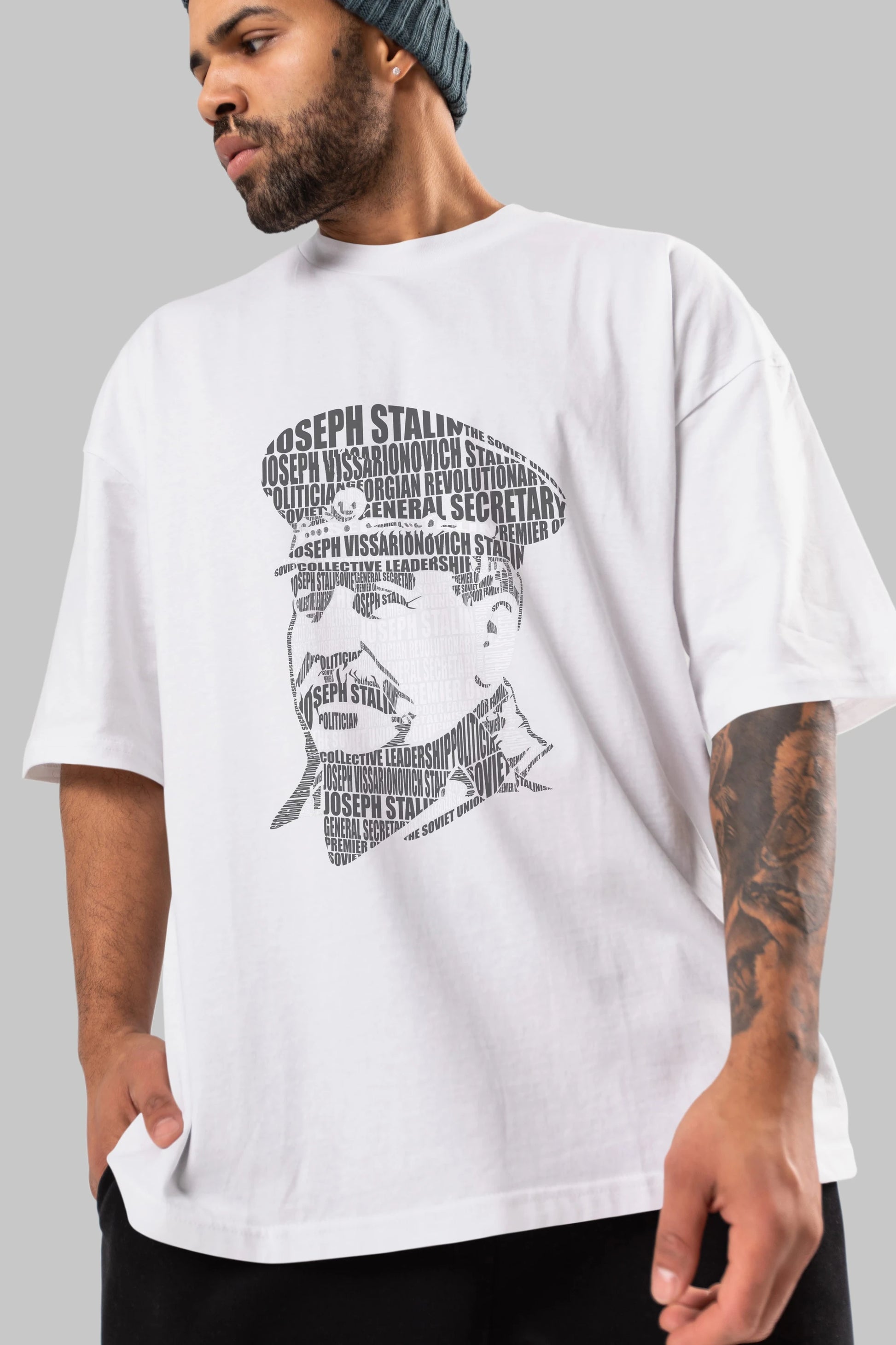 Joseph Stalin Calligram Ön Baskılı Oversize t-shirt %100 pamuk Erkek Kadın Unisex