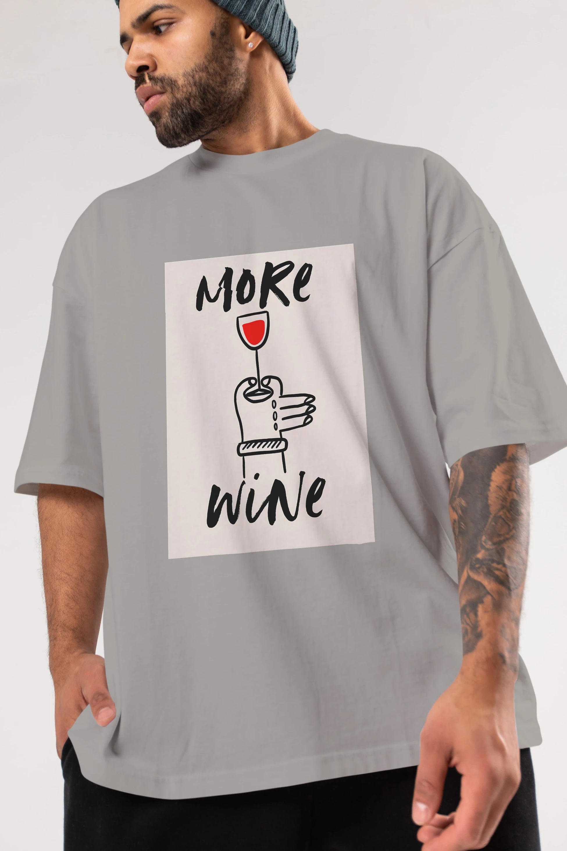 More Wine 2 Ön Baskılı Oversize t-shirt Erkek Kadın Unisex %100 Pamuk Bisiklet Yaka tişort