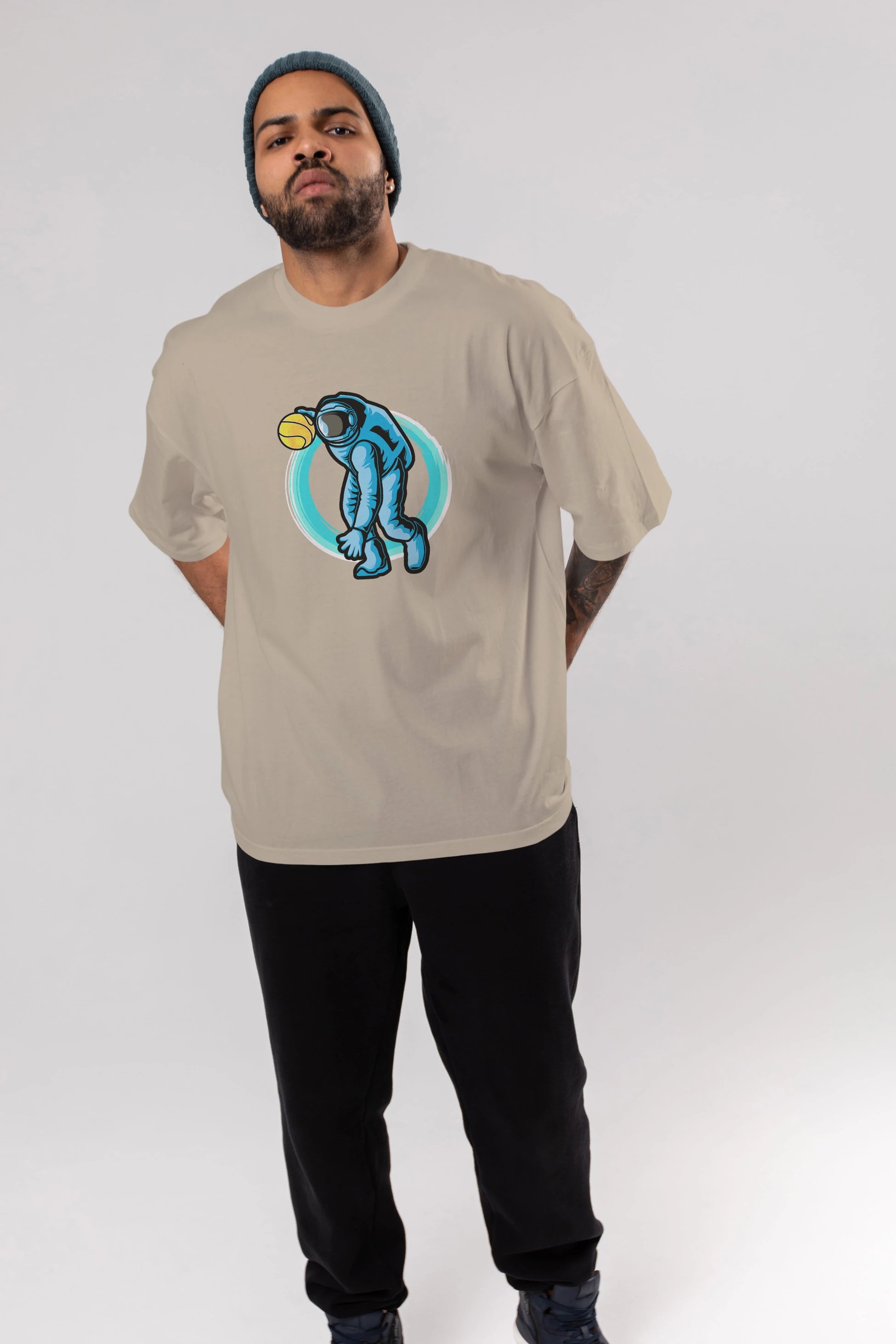Astronaut Dribble Ön Baskılı Oversize t-shirt Erkek Kadın Unisex