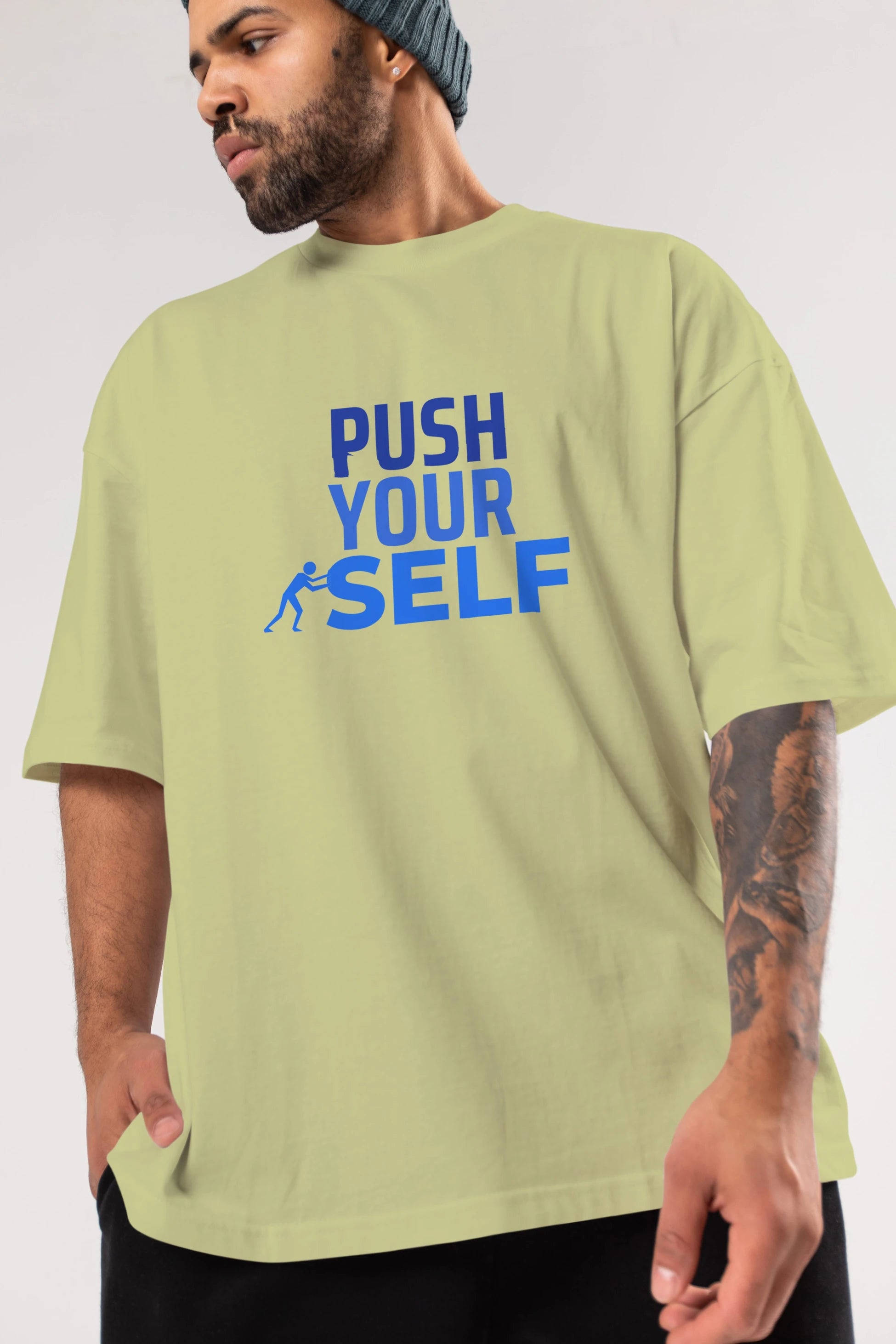 Push Yourself Yazılı Ön Baskılı Oversize t-shirt Erkek Kadın Unisex