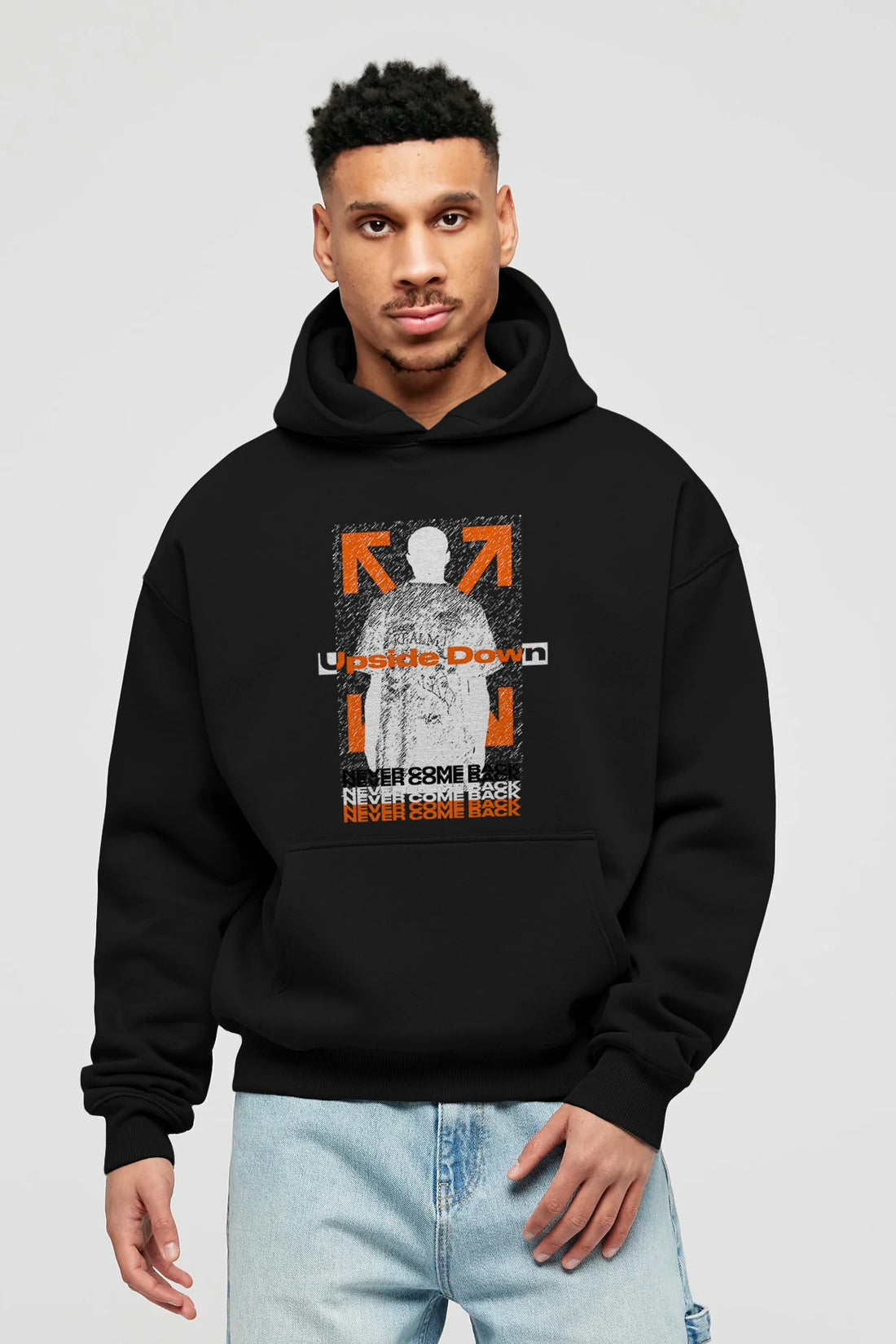 Upside Down Ön Baskılı Hoodie Oversize Kapüşonlu Sweatshirt Erkek Kadın Unisex