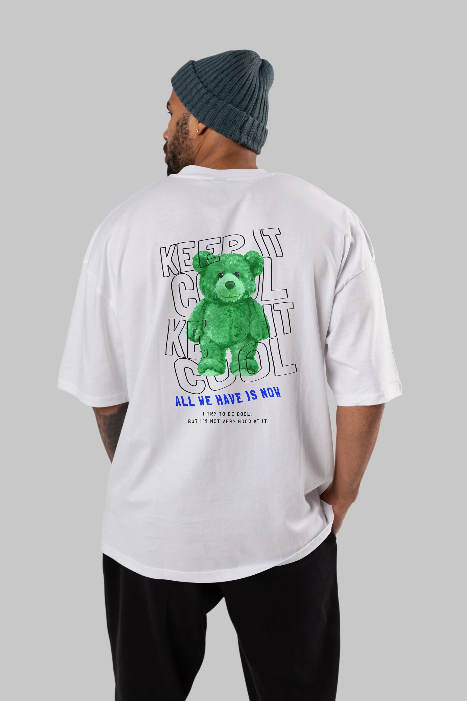 Keep it Cool Bear Arka Baskılı Oversize t-shirt Erkek Kadın Unisex