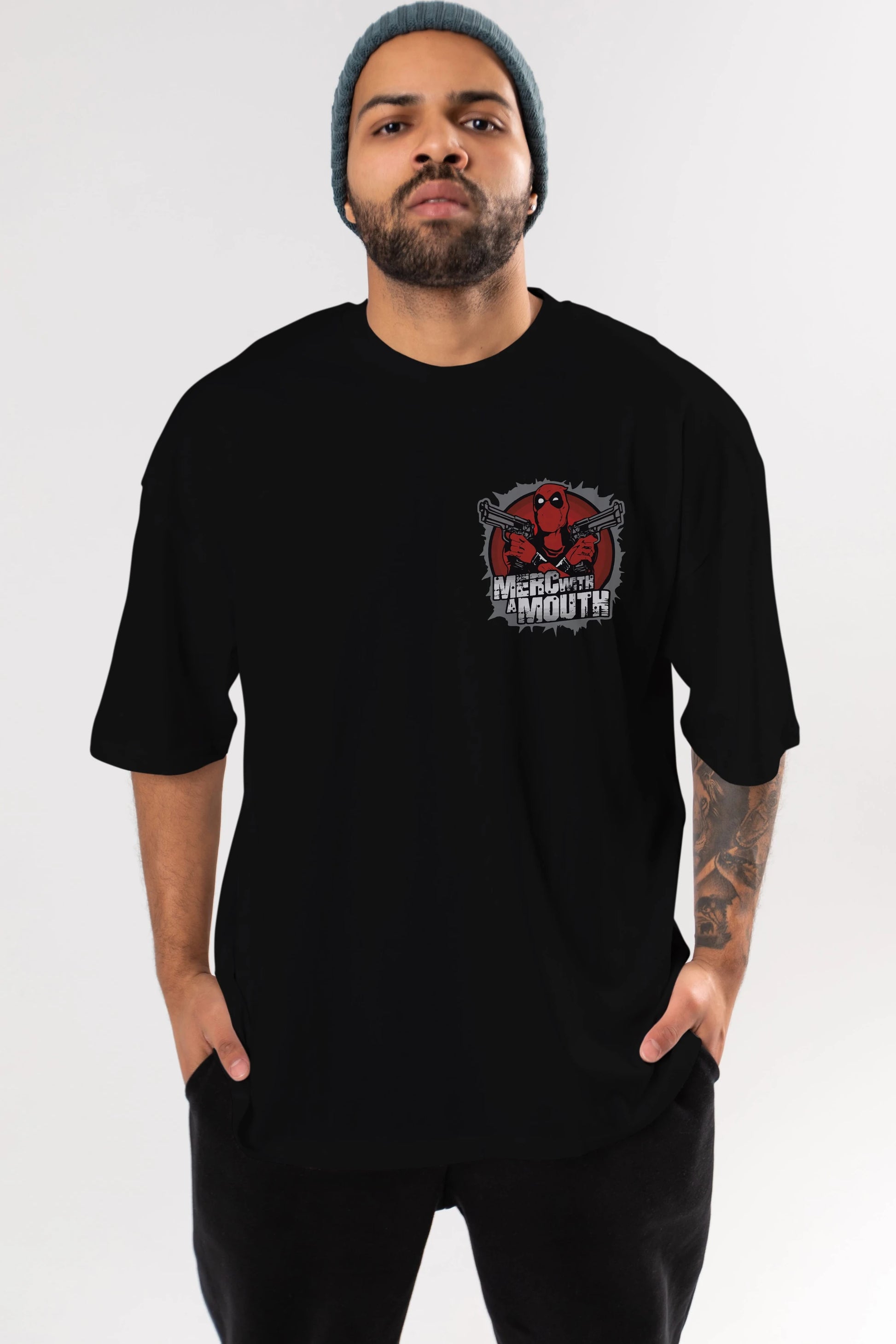 Deadpool (13) Ön Sol Baskılı Oversize t-shirt Erkek Kadın Unisex %100 Pamuk Bisiklet Yaka tişort