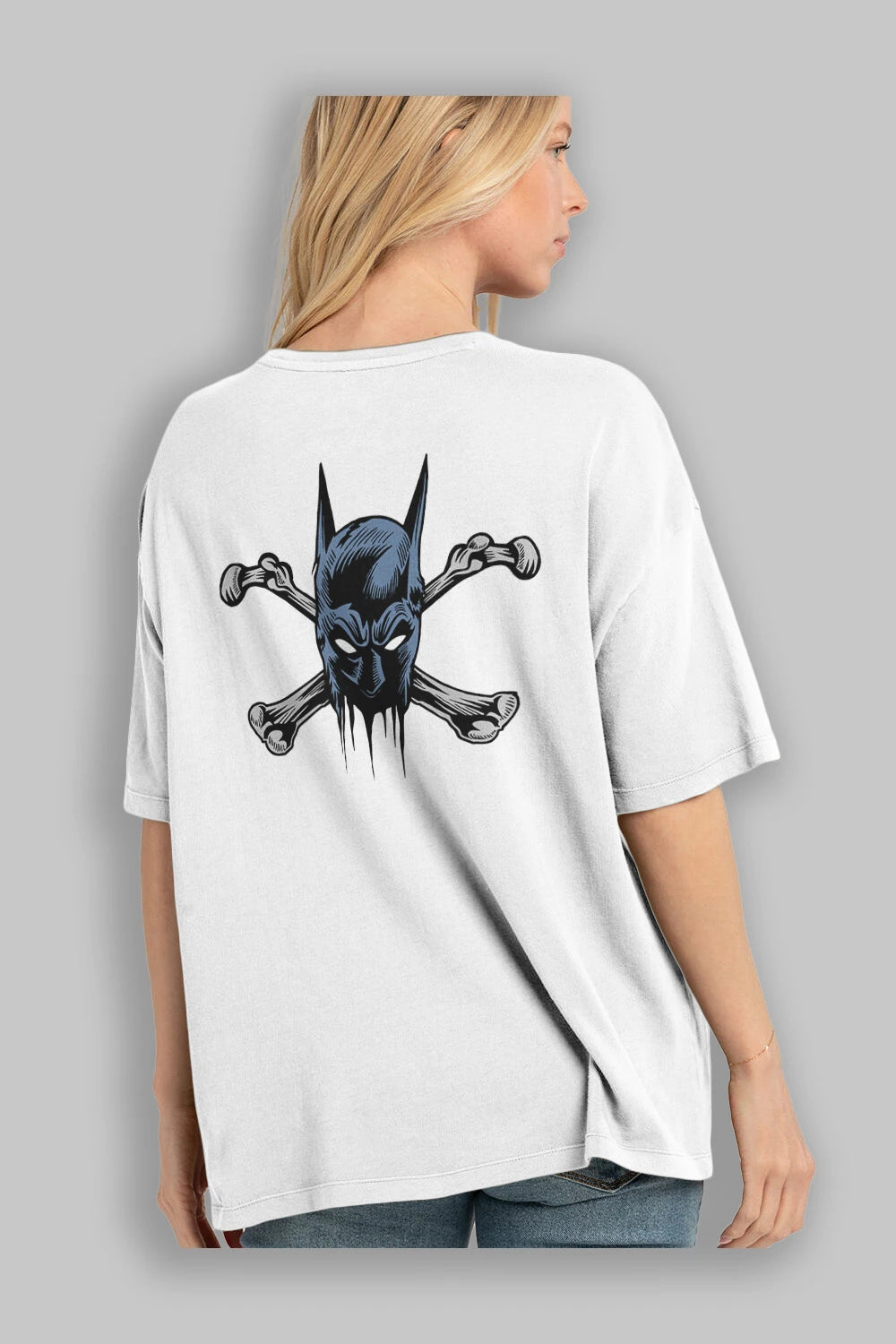 Batbones Arka Baskılı Oversize t-shirt Erkek Kadın Unisex %100 Pamuk