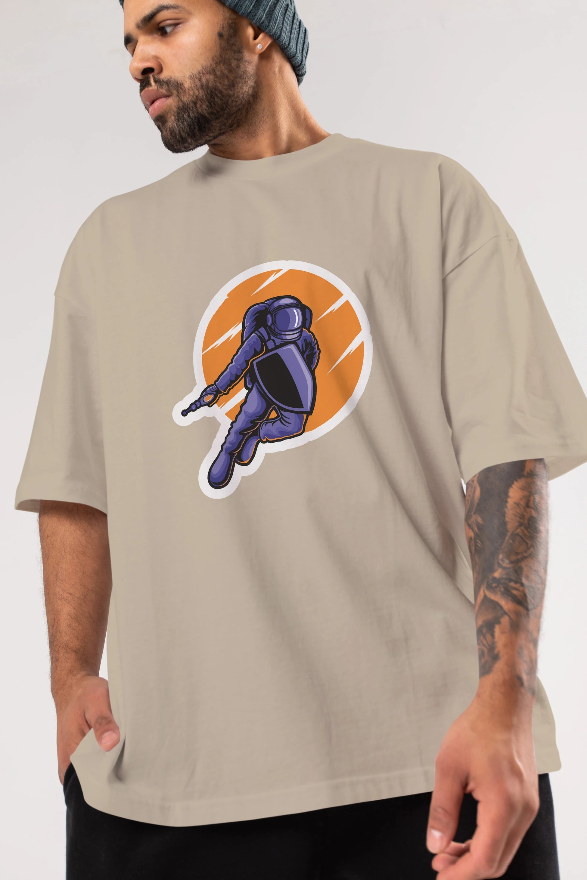 Astro Wars Sticker Ön Baskılı Oversize t-shirt Erkek Kadın Unisex