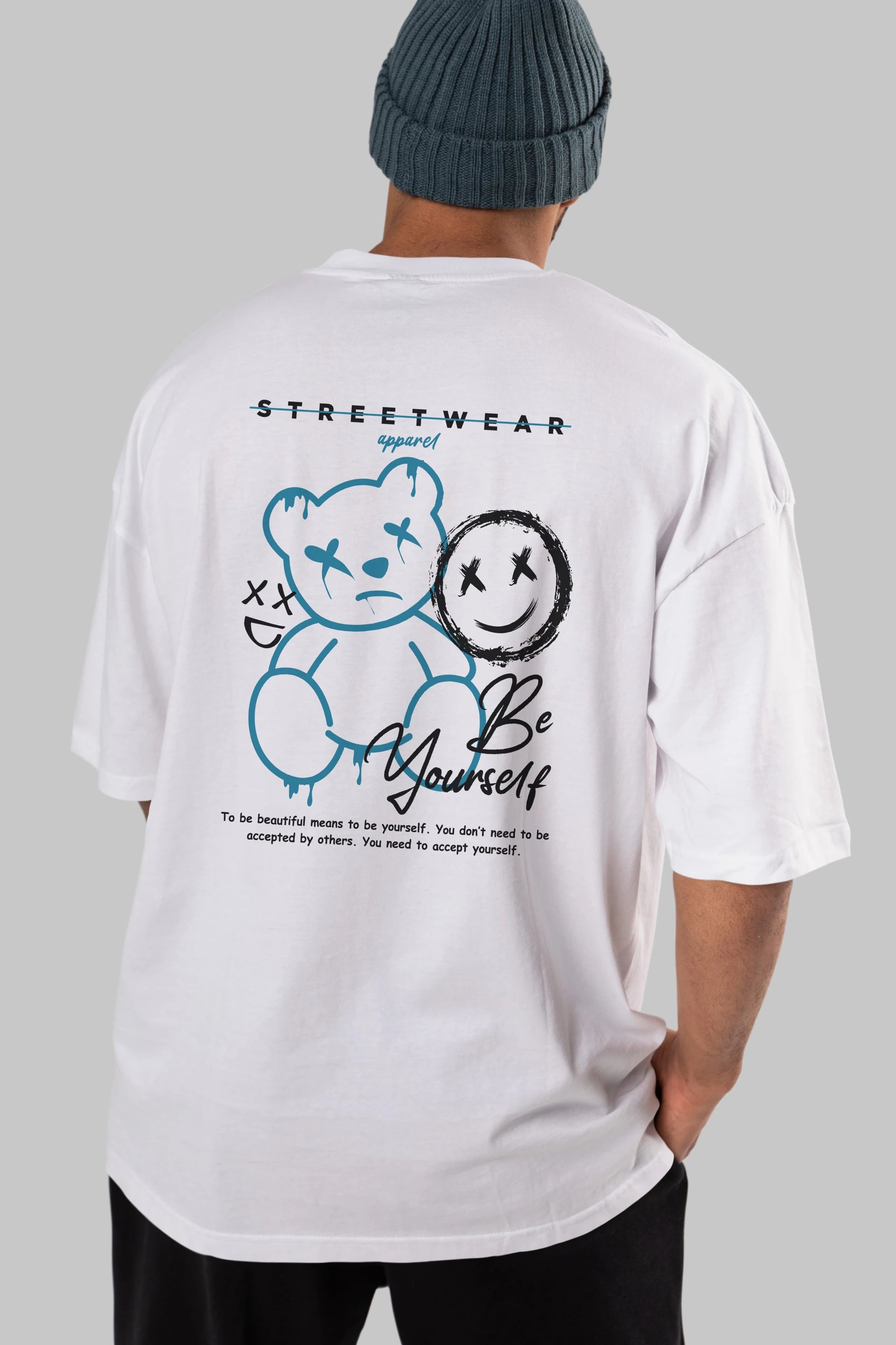 Be Yourself Bear Arka Baskılı Oversize t-shirt Erkek Kadın Unisex