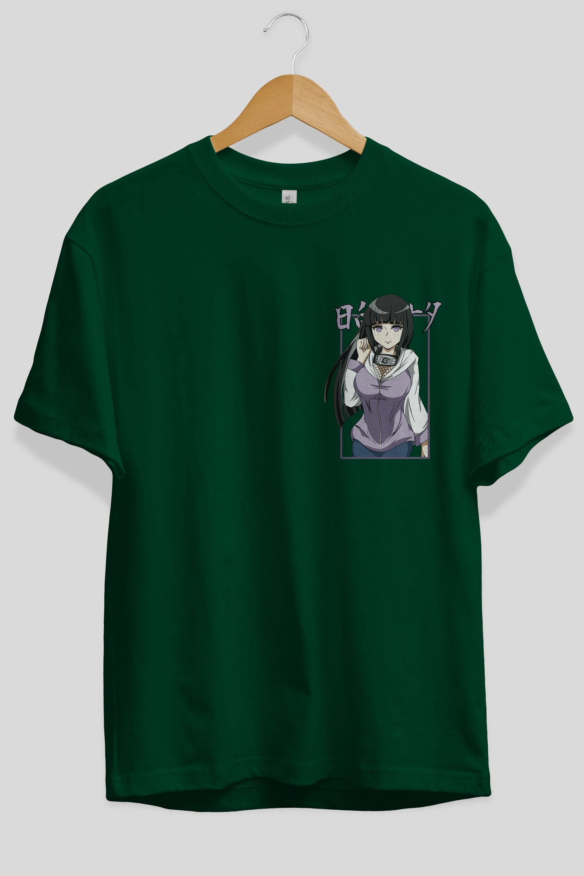 Hinata NARUTO Ön Sol Baskılı Oversize t-shirt Erkek Kadın Unisex %100 Pamuk Bisiklet Yaka tişort