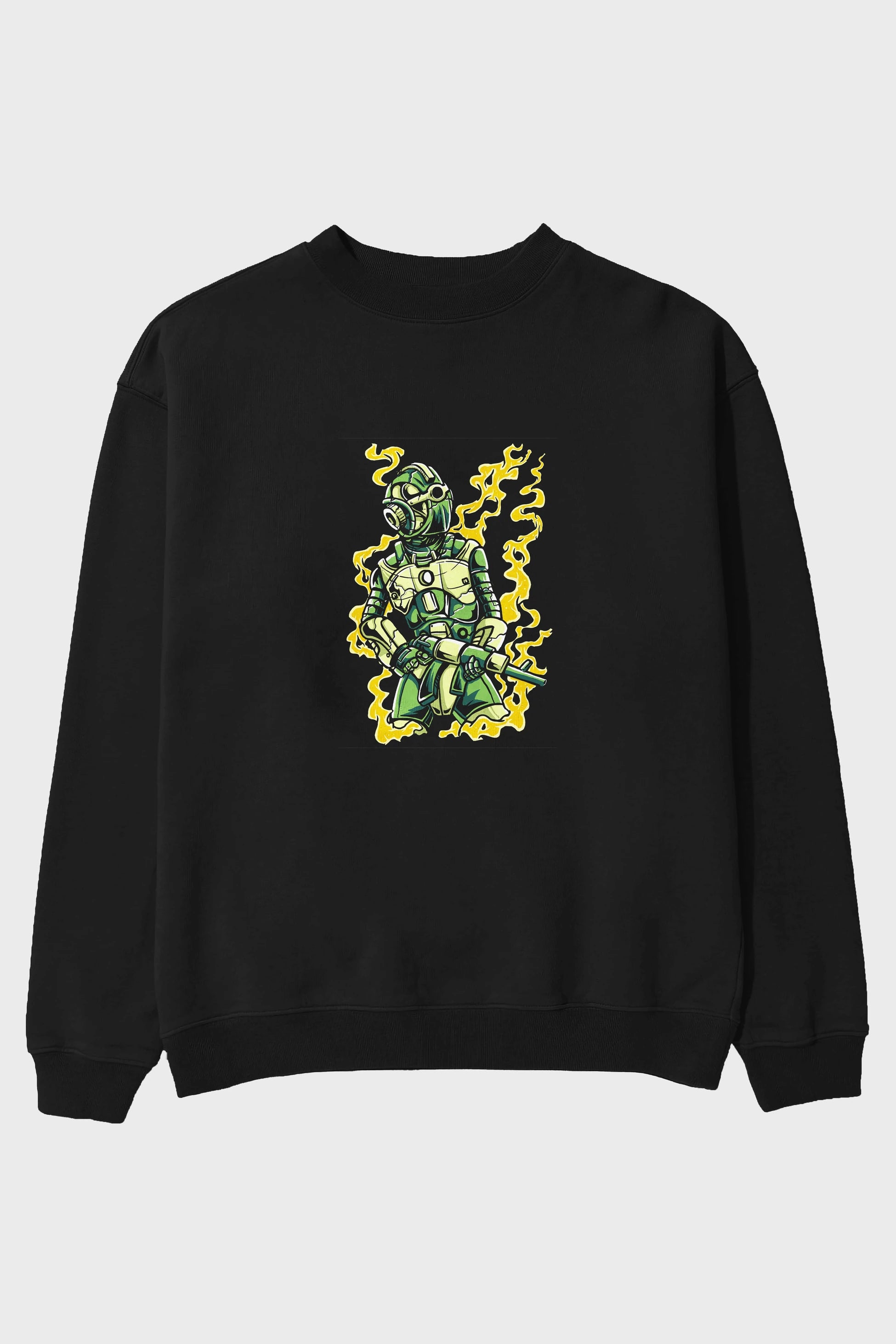 Robot Soldier Ön Baskılı Oversize Sweatshirt Erkek Kadın Unisex