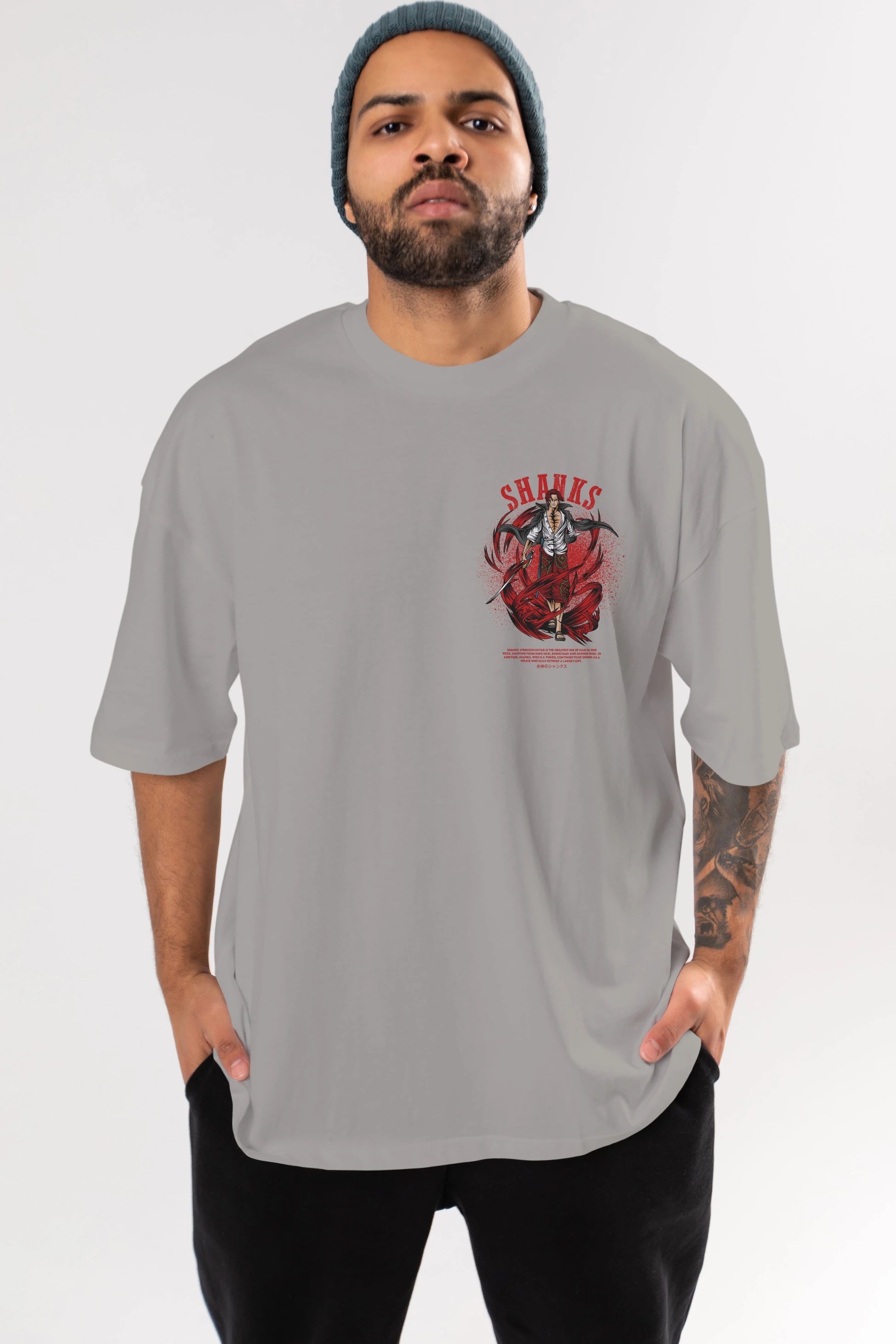 Shanks Ön Sol Baskılı Oversize t-shirt Erkek Kadın Unisex %100 Pamuk Bisiklet Yaka tişort