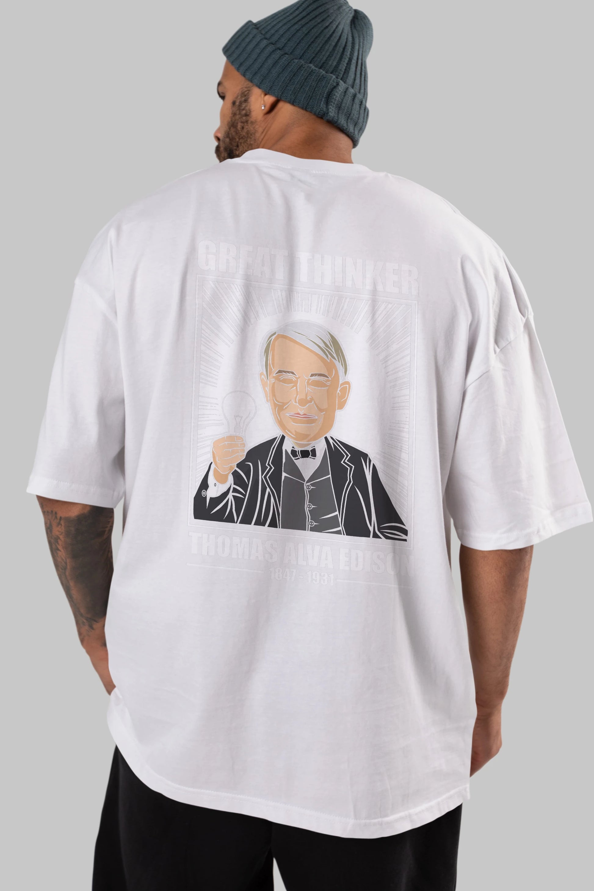 Thomas Alfa Edison Arka Baskılı Oversize t-shirt Erkek Kadın Unisex %100 Pamuk tişort