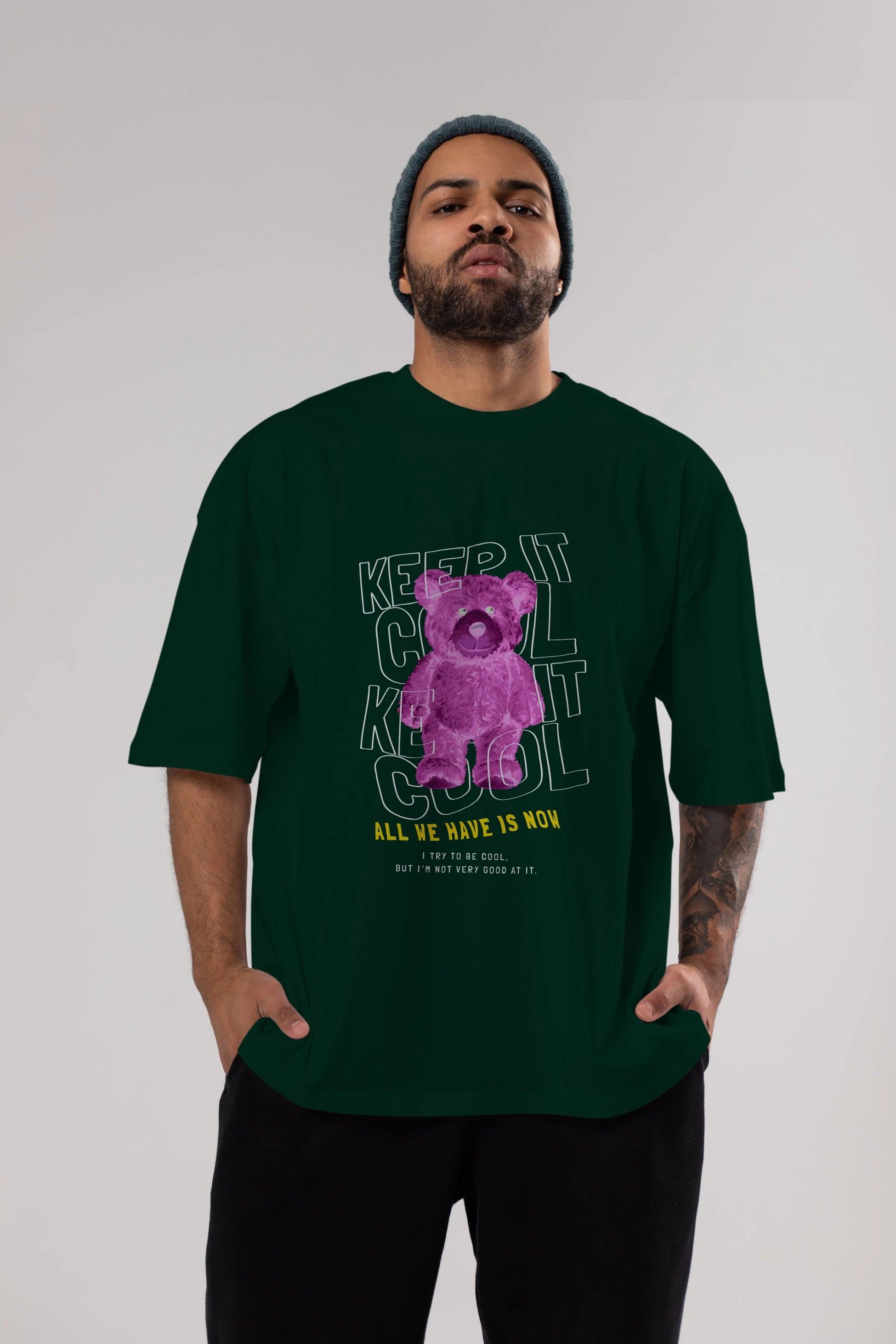 Keep it Cool Bear Ön Baskılı Oversize t-shirt Erkek Kadın Unisex