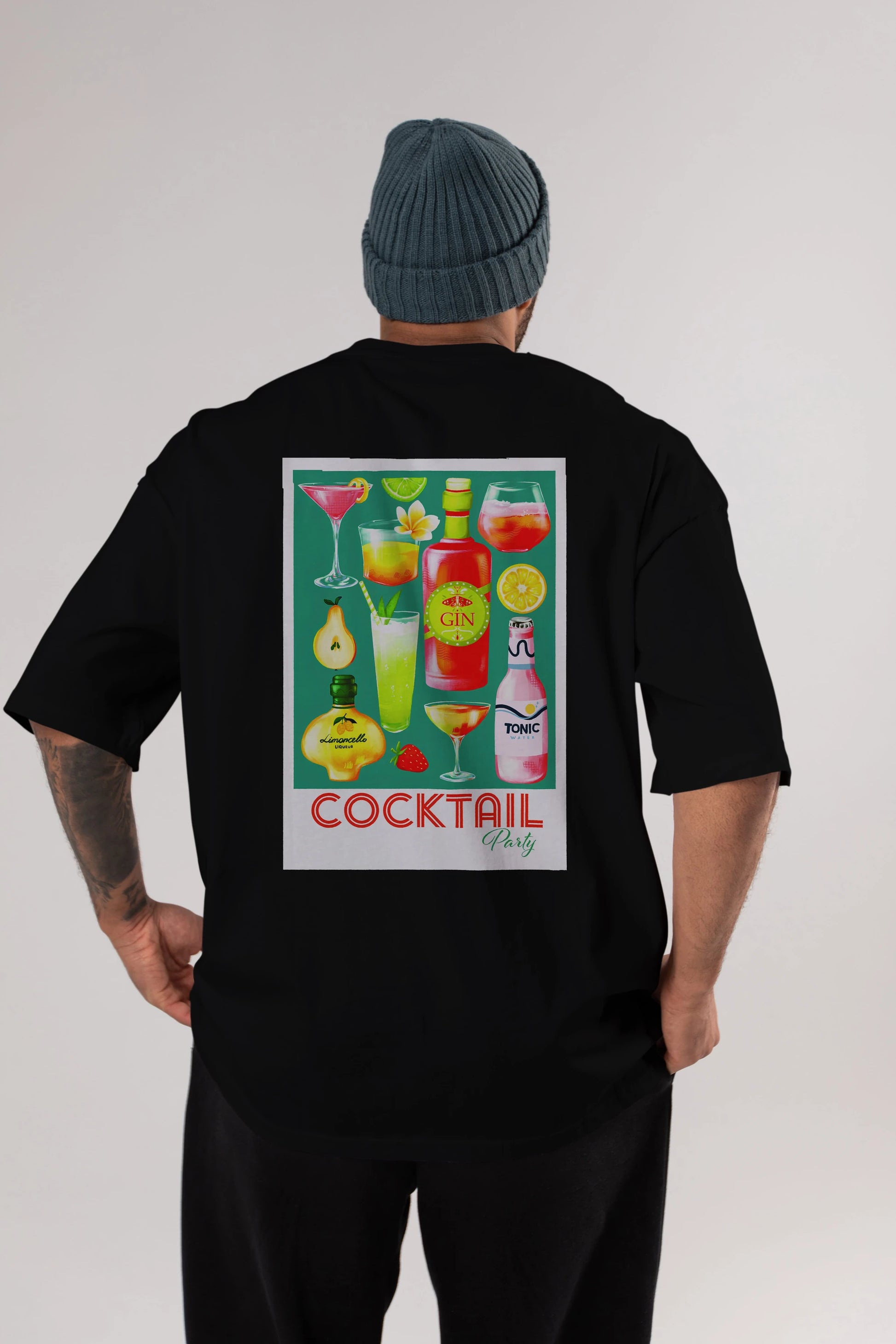 Cocktail Party 2 Arka Baskılı Oversize t-shirt Erkek Kadın Unisex %100 Pamuk Bisiklet Yaka tişort