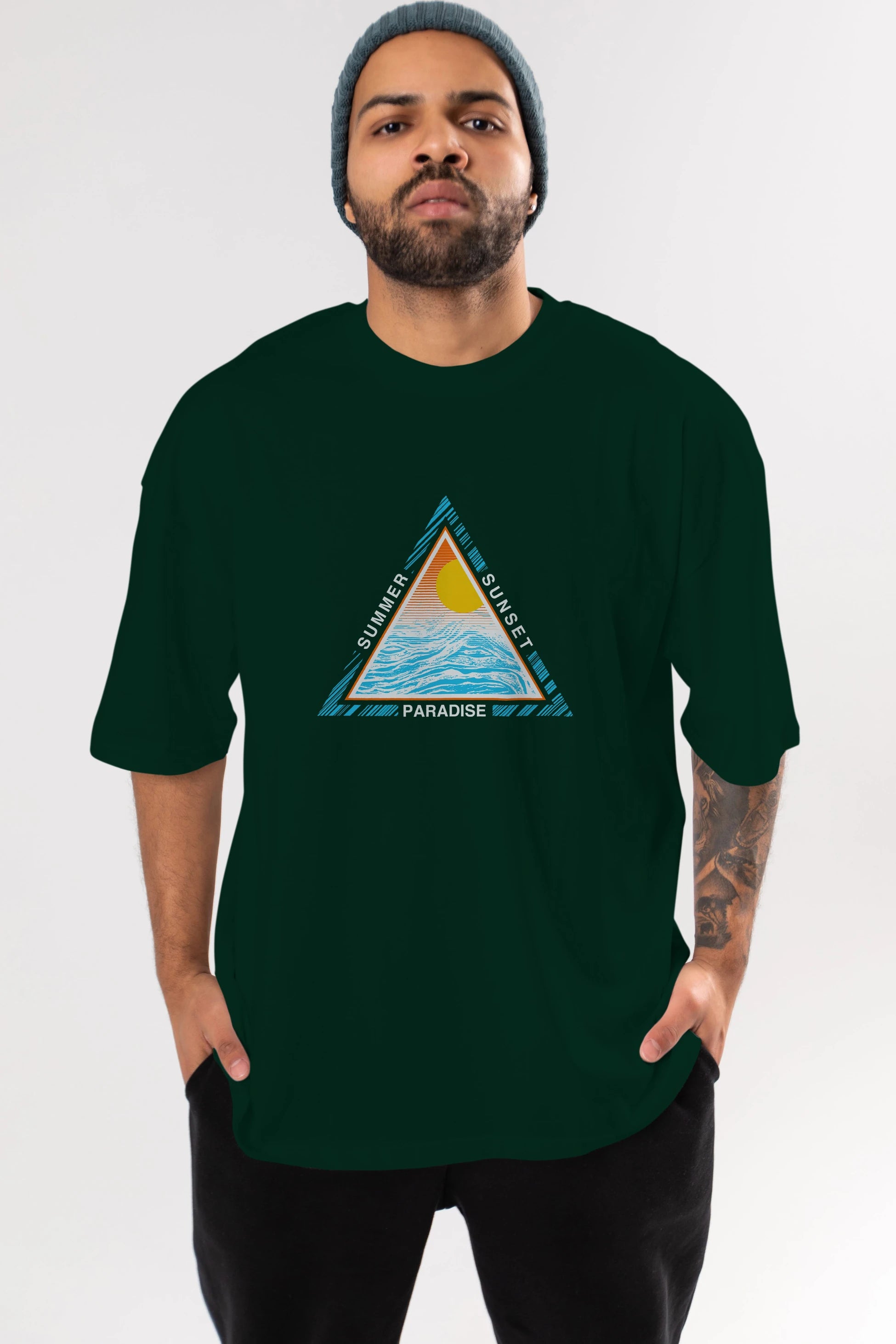 Summer Sunset Paradise Ön Baskılı Oversize t-shirt Erkek Kadın Unisex