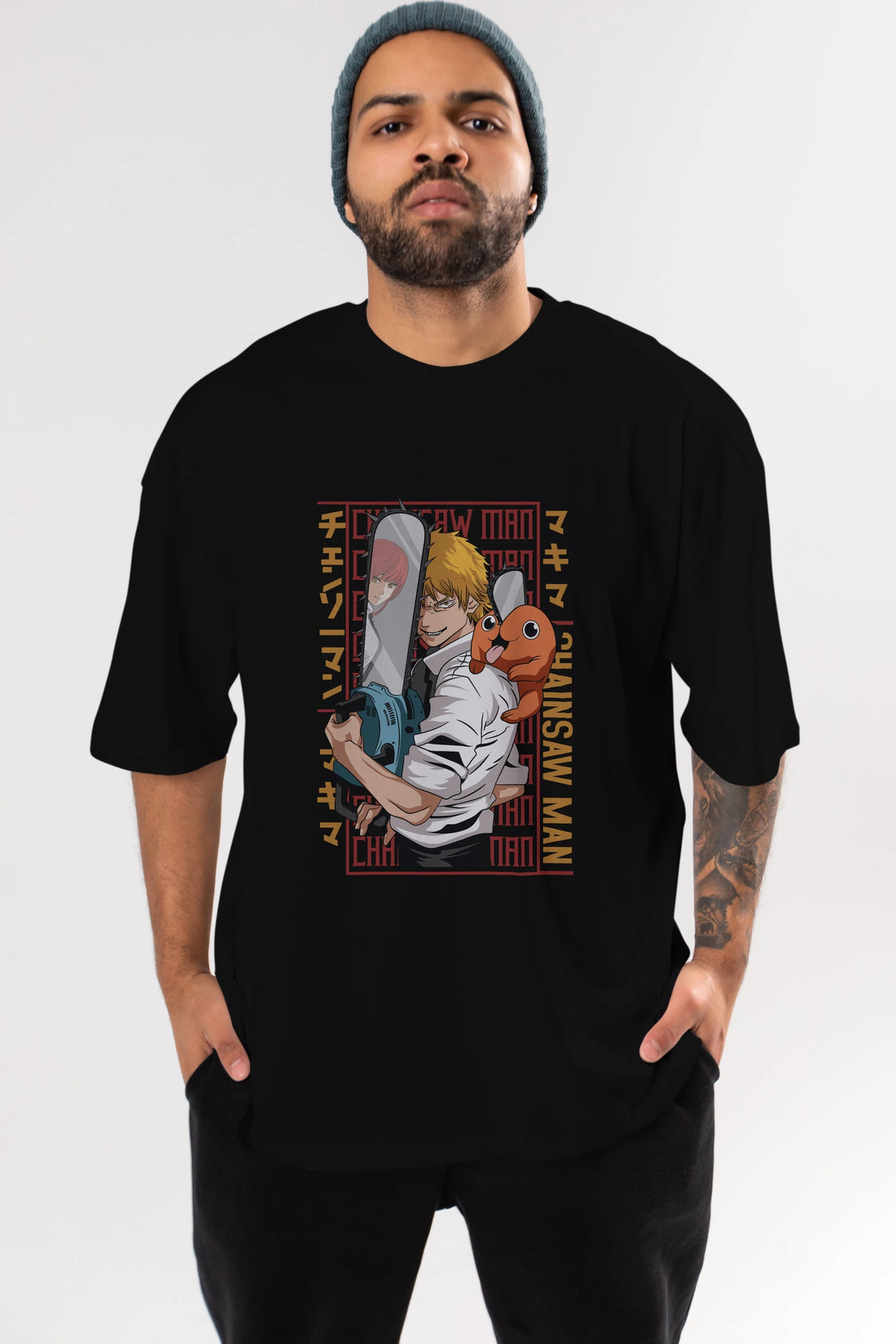Chainsaw DENJI Anime Ön Baskılı Oversize t-shirt %100 pamuk Erkek Kadın Unisex
