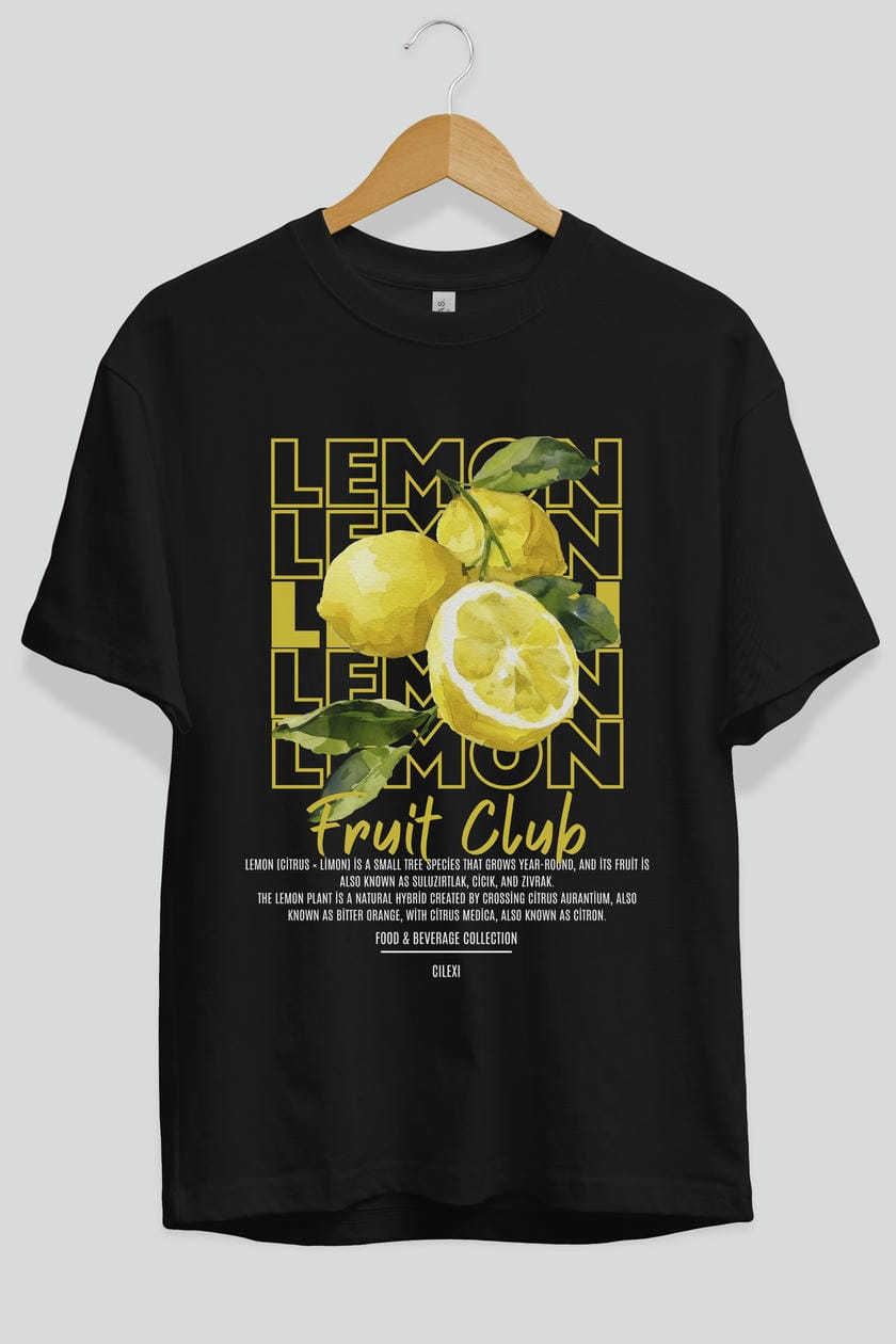 Lemon Ön Baskılı Oversize t-shirt Erkek Kadın Pamuk Bisiklet Yaka tişort