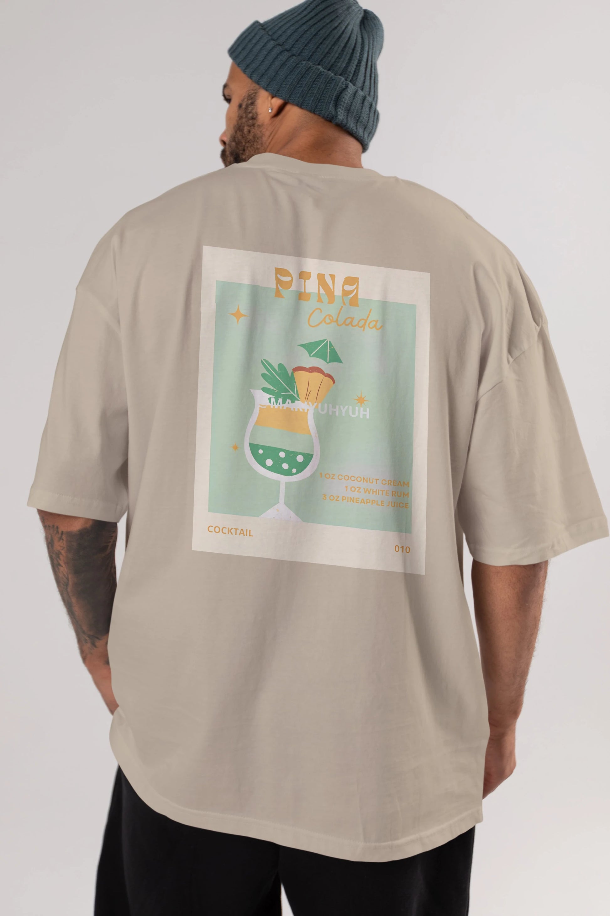 Pina Colada Arka Baskılı Oversize t-shirt Erkek Kadın Unisex %100 Pamuk Bisiklet Yaka tişort