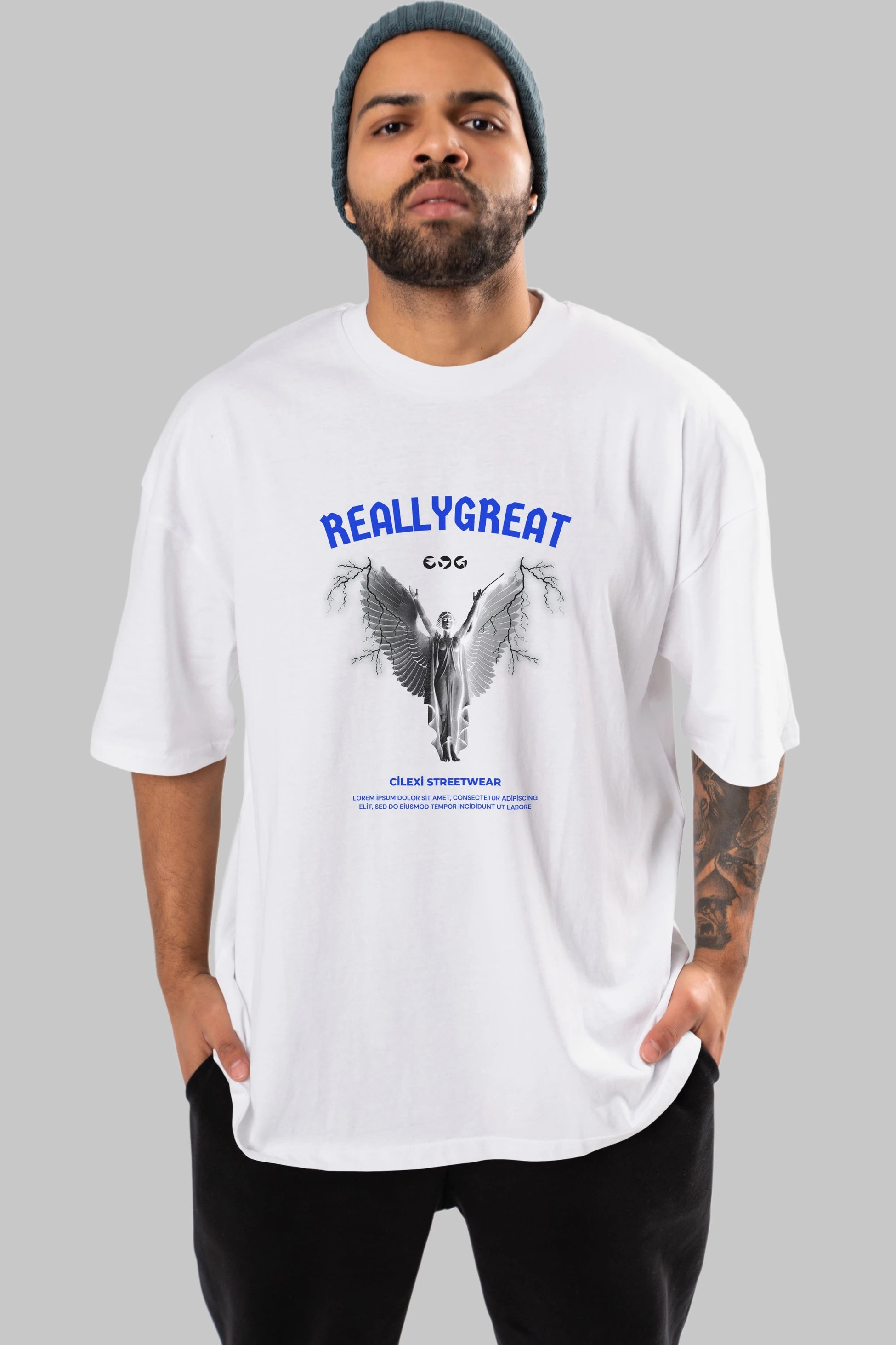 Reallygreat Angel Ön Baskılı Oversize t-shirt Erkek Kadın Unisex