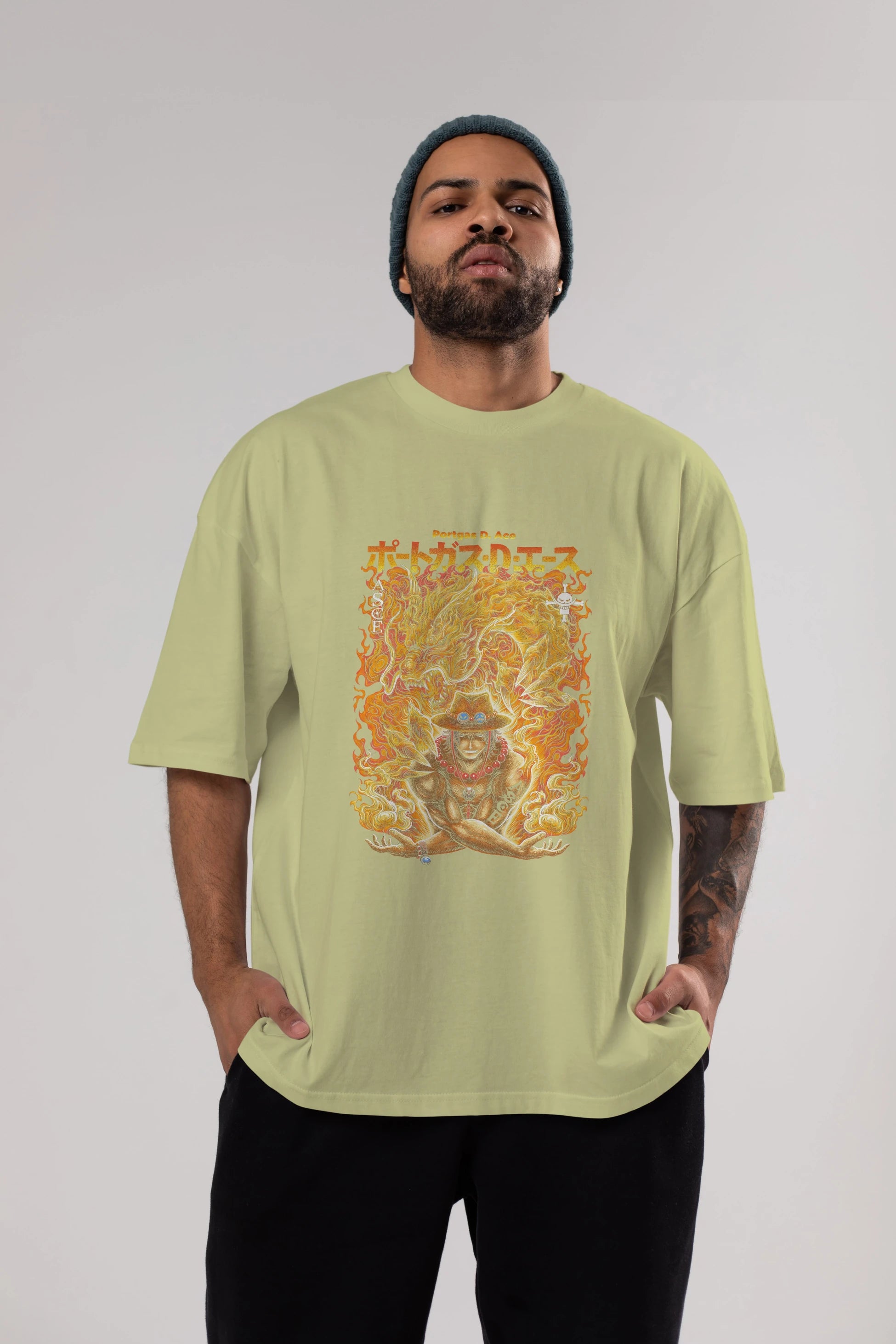 PORTGAS D. ACE Anime Ön Baskılı Oversize t-shirt %100 pamuk Erkek Kadın Unisex