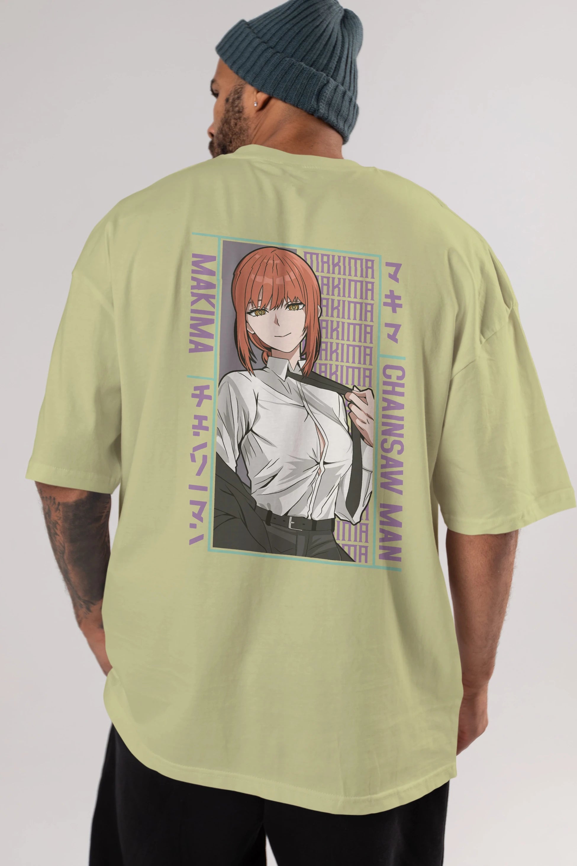 Makima Chain Saw Man Anime Arka Baskılı Oversize t-shirt Erkek Kadın Unisex