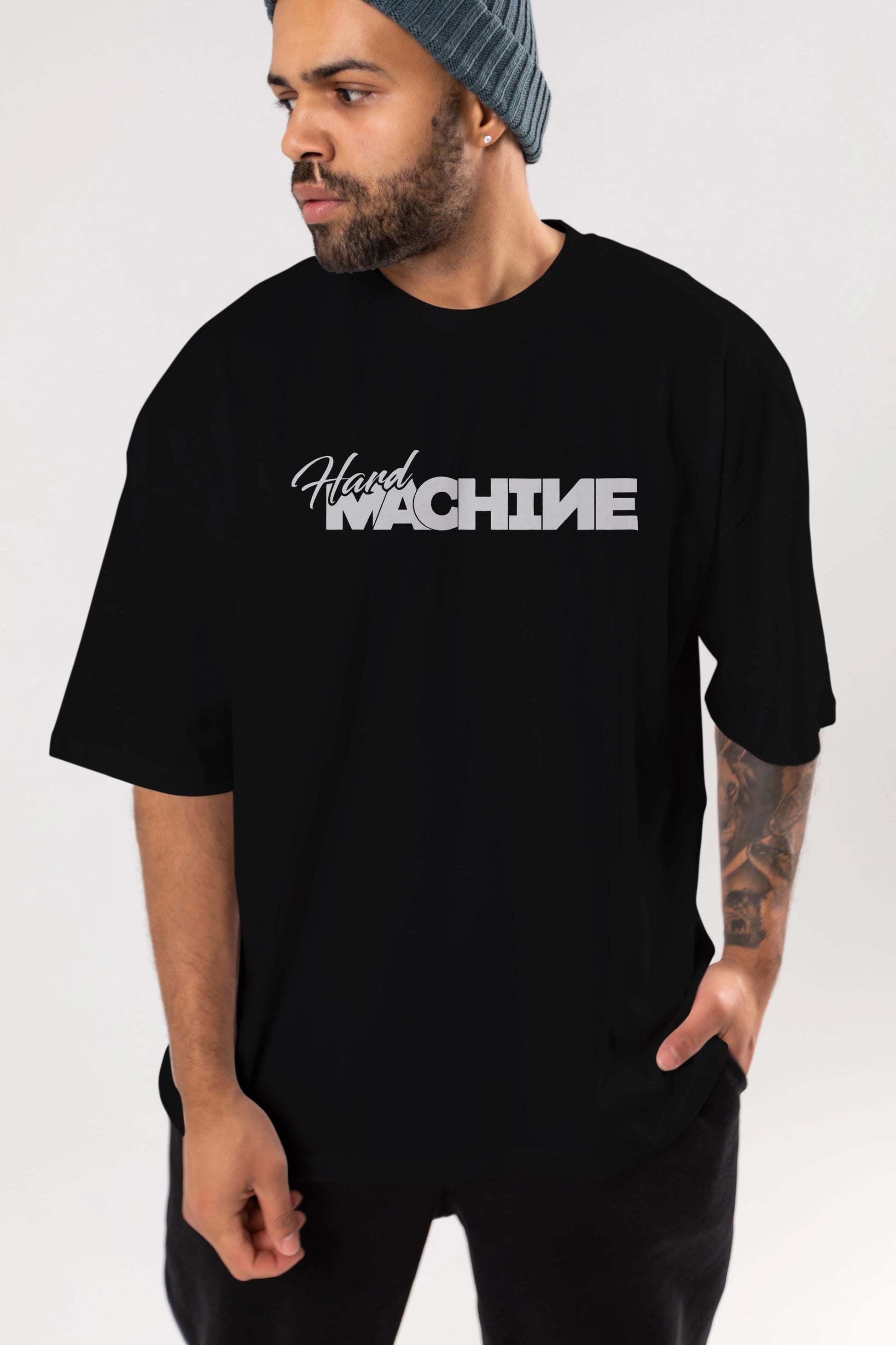 Hard Machine Ön Baskılı Oversize t-shirt %100 pamuk Erkek Kadın Unisex