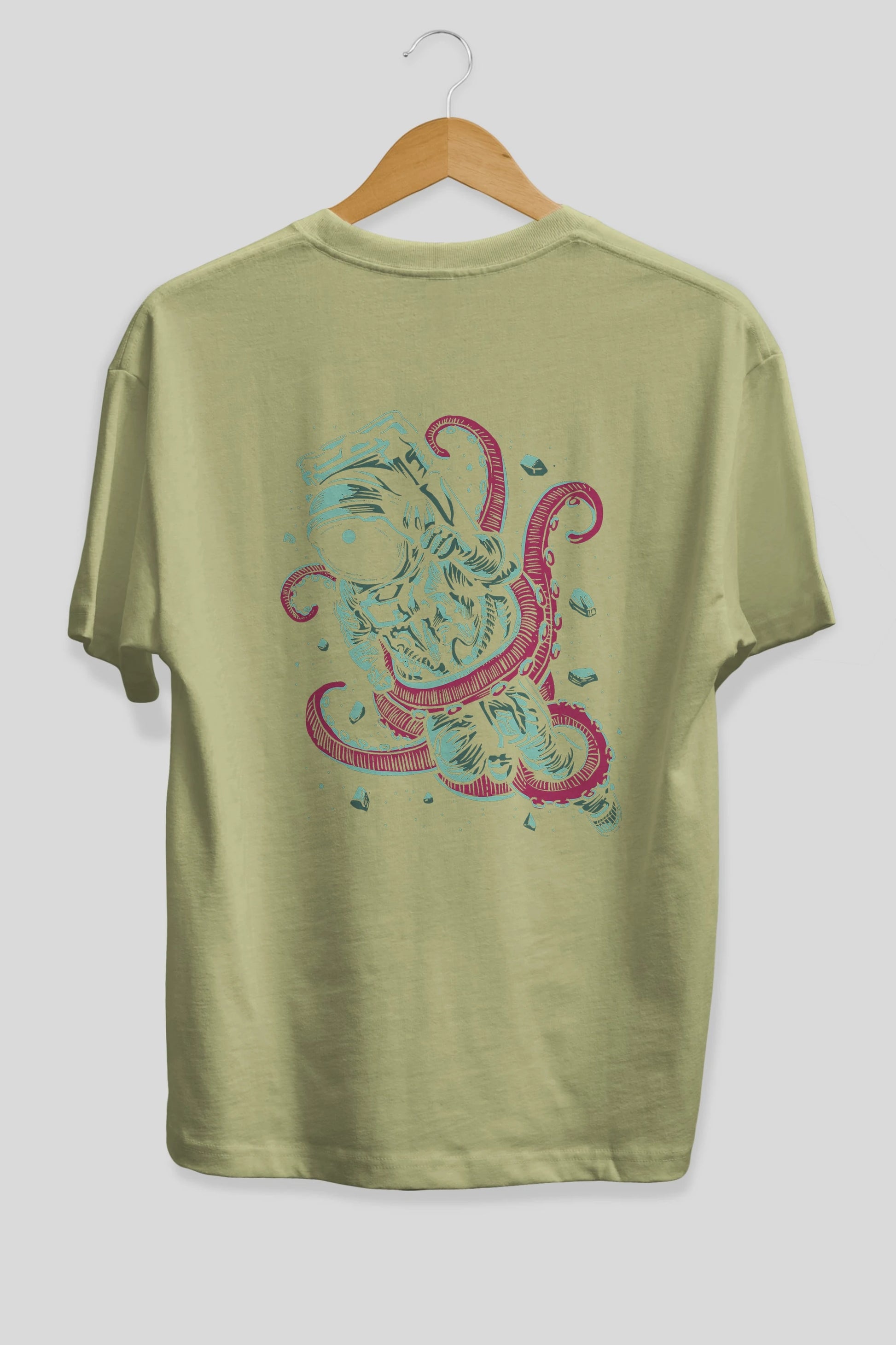 Astronaut Octopus Arka Baskılı Oversize t-shirt Erkek Kadın Unisex %100 Pamuk