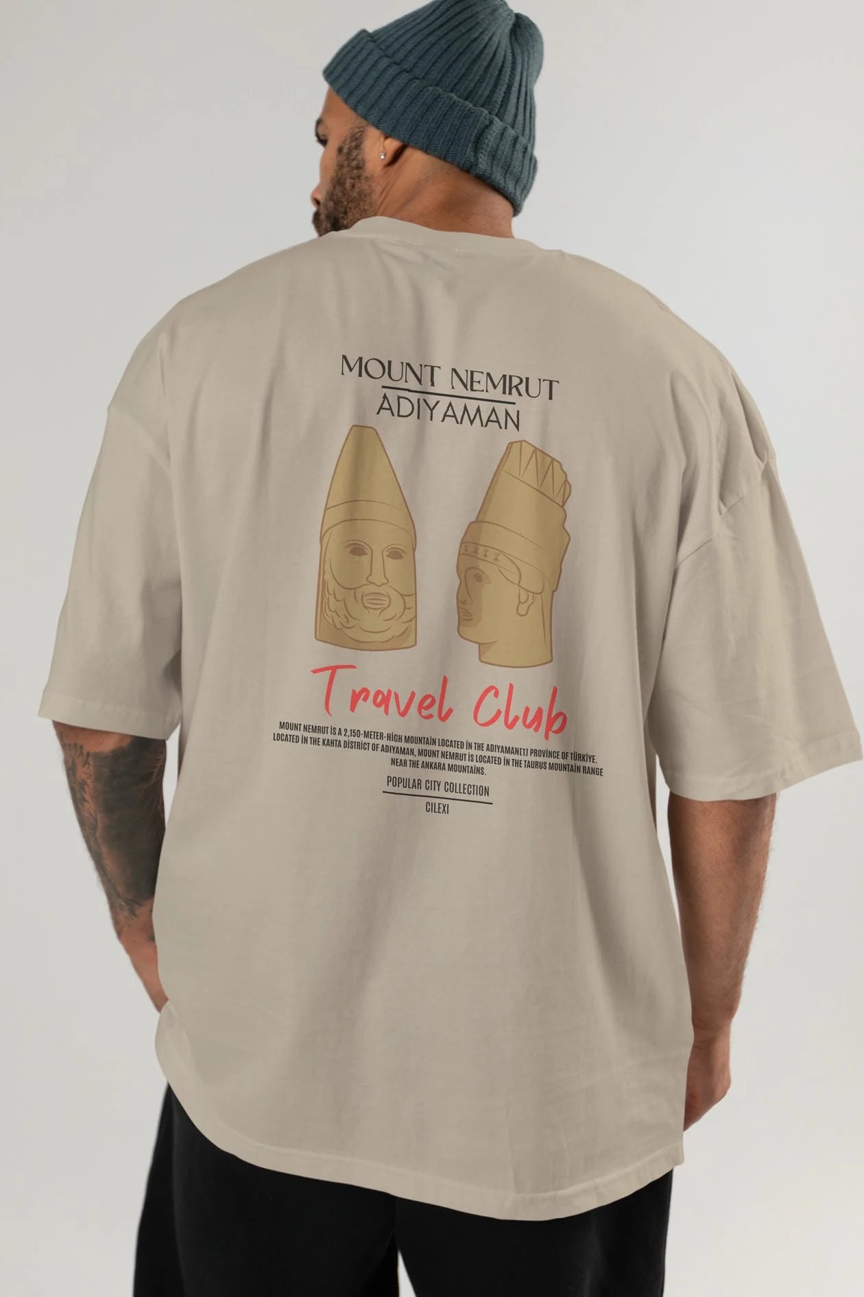 Mount Nemrut Adiyaman Arka Baskılı Oversize t-shirt Erkek Kadın Pamuk Bisiklet Yaka tişort