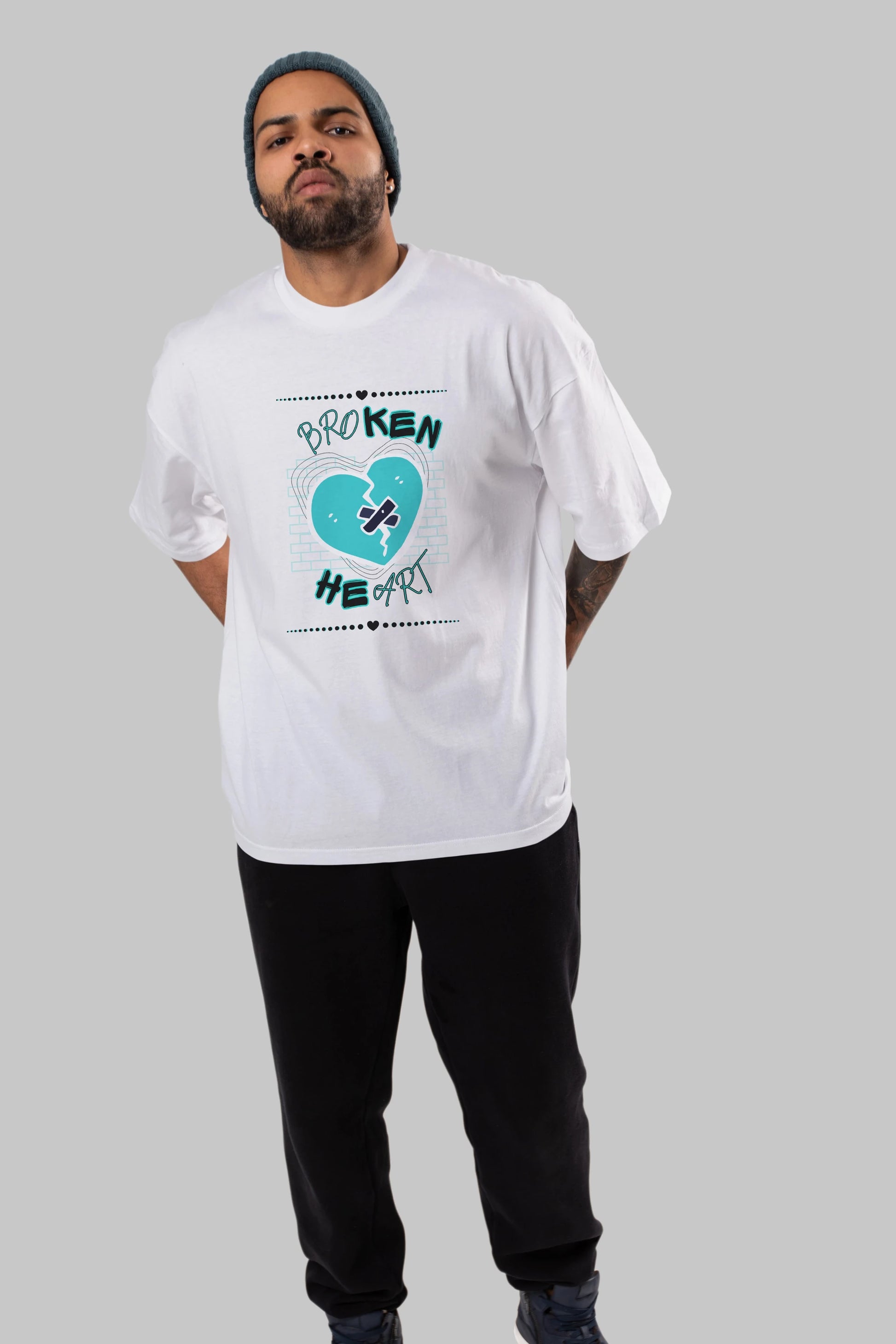 Broken Heart Yazılı Ön Baskılı Oversize t-shirt Erkek Kadın Unisex