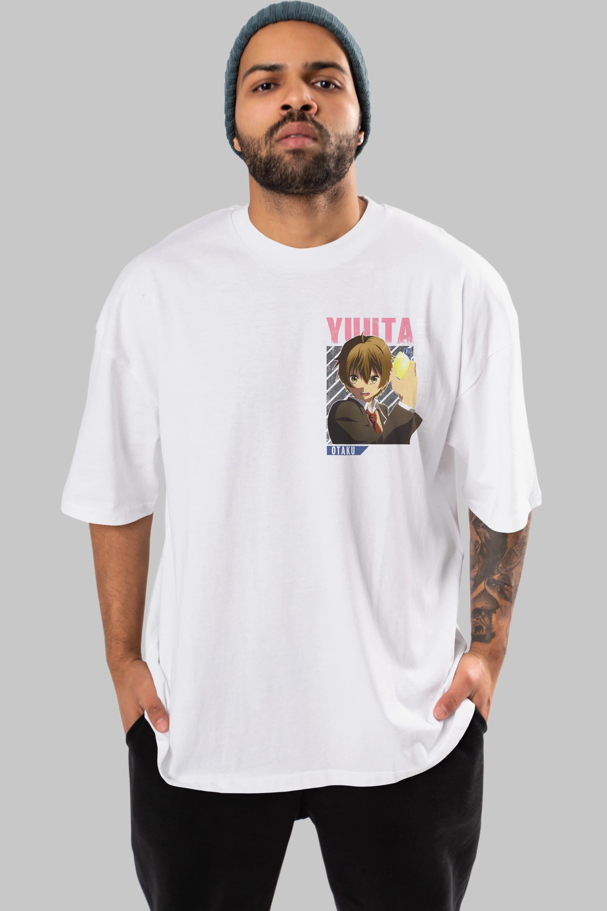 Yuuta Togashi 2 Ön Sol Baskılı Oversize t-shirt Erkek Kadın Unisex %100 Pamuk Bisiklet Yaka tişort
