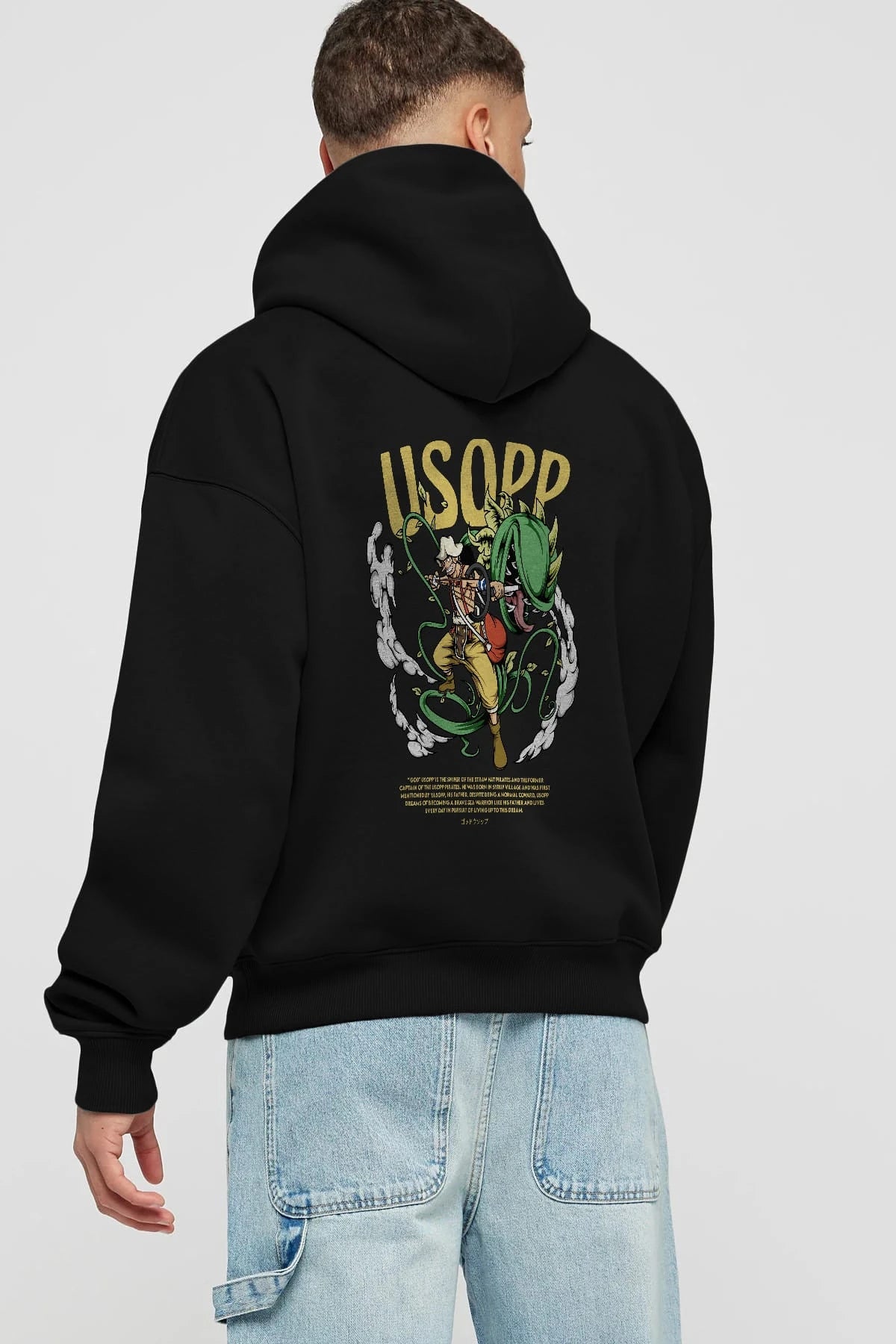 Usopp Anime Arka Baskılı Hoodie Oversize Kapüşonlu Sweatshirt Erkek Kadın Unisex