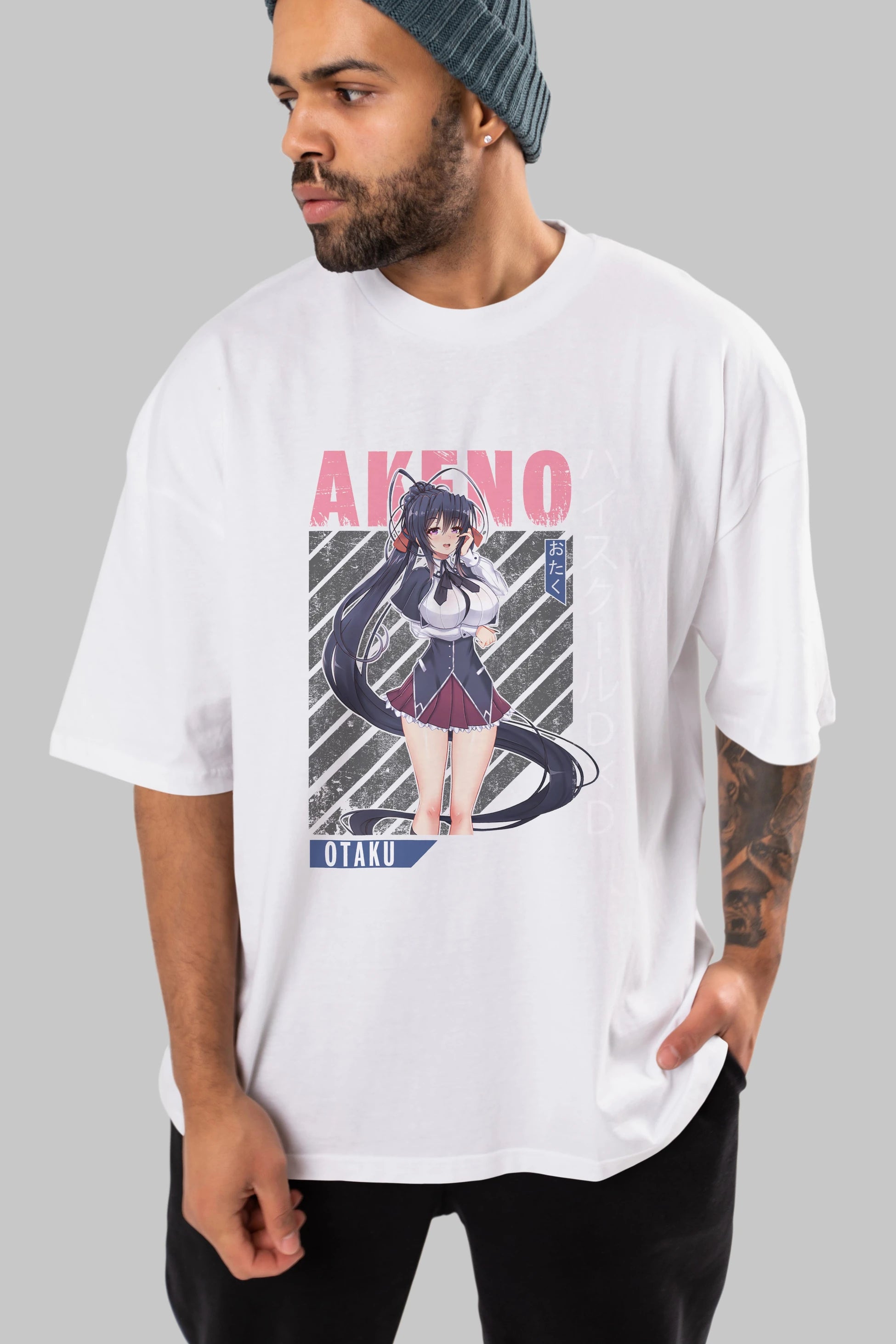 Akeno Himejima 4 Anime Ön Baskılı Oversize t-shirt %100 pamuk Erkek Kadın Unisex